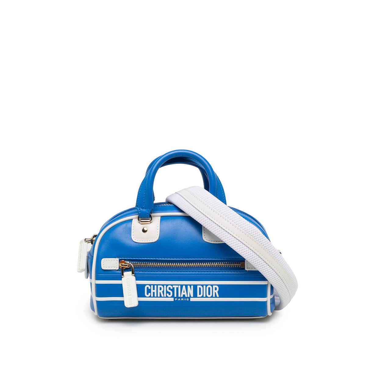 Dior Micro Leather Dior Vibe Zip Bowling Bag — Blue