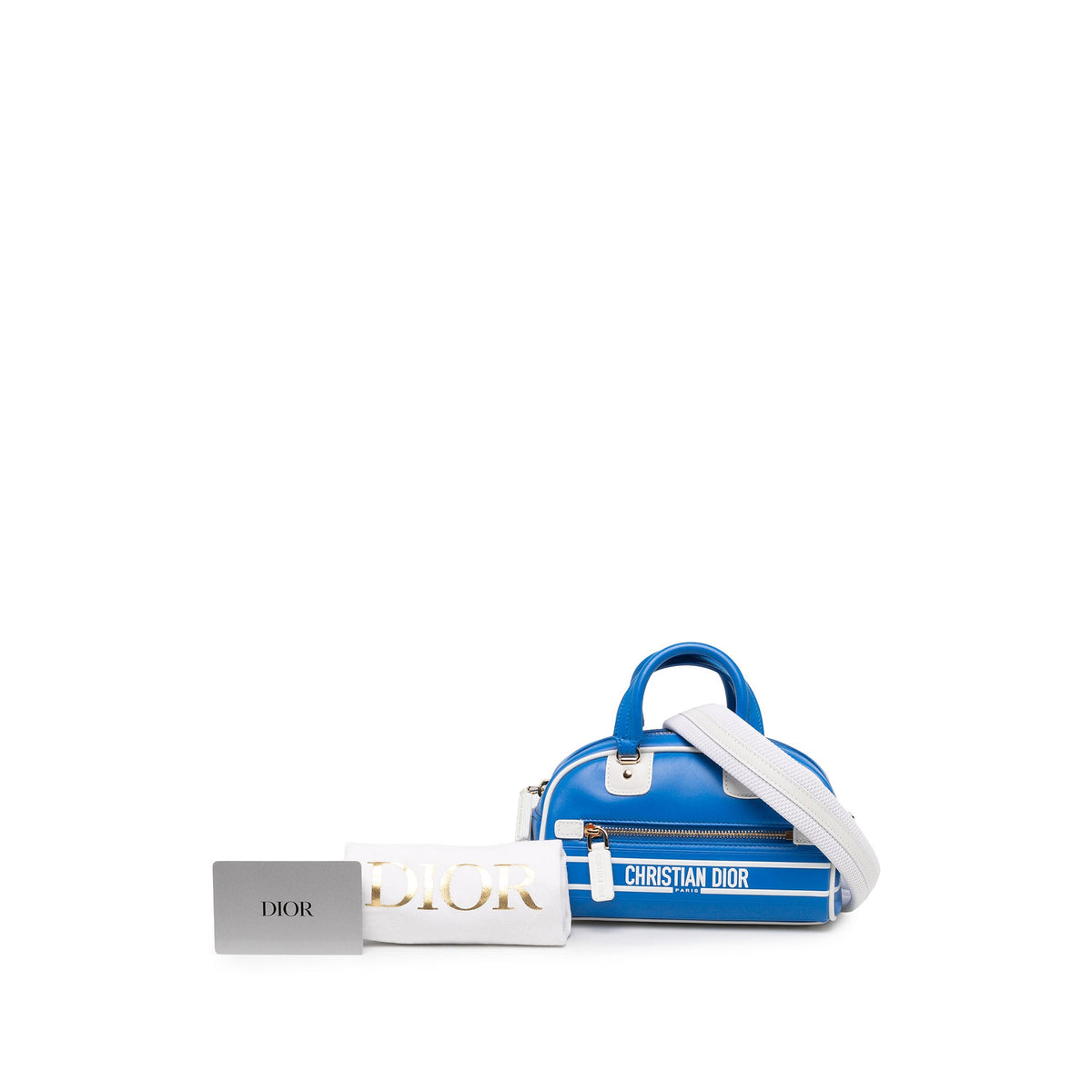 Dior Micro Leather Dior Vibe Zip Bowling Bag — Blue