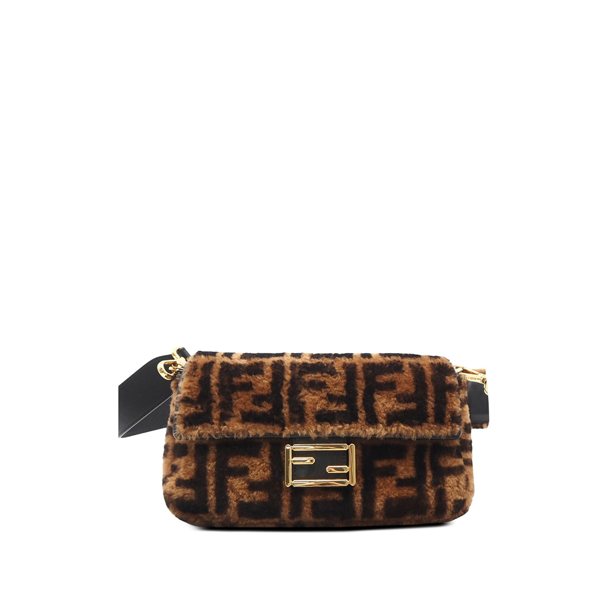 Fendi Medium Zucca Shearling Baguette Satchel — Brown