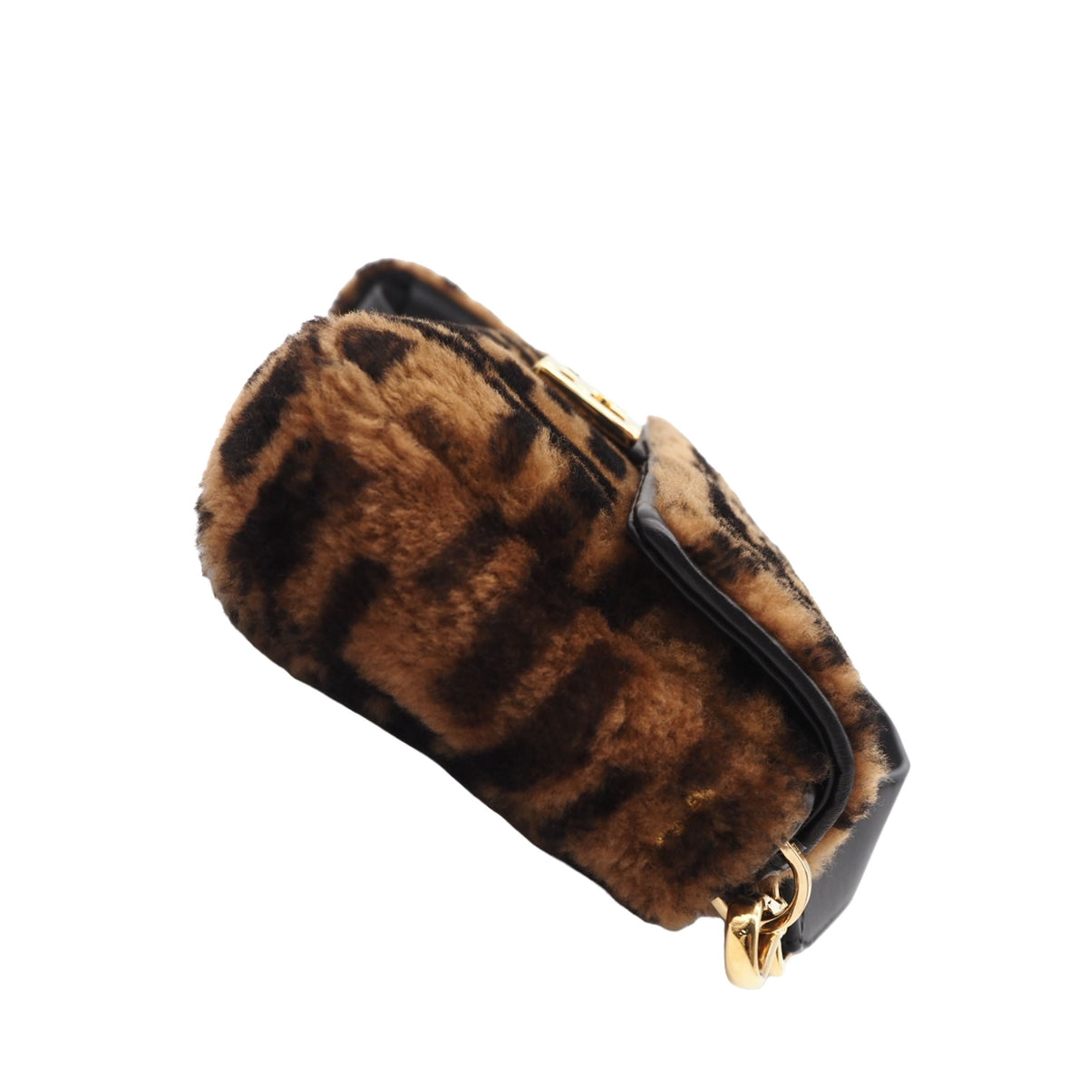 Fendi Medium Zucca Shearling Baguette Satchel — Brown