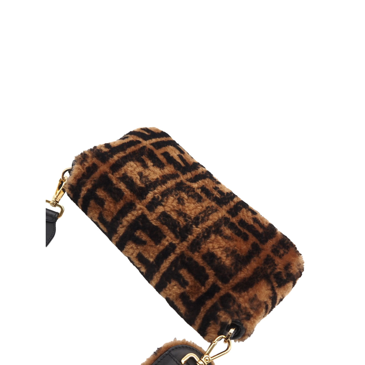 Fendi Medium Zucca Shearling Baguette Satchel — Brown