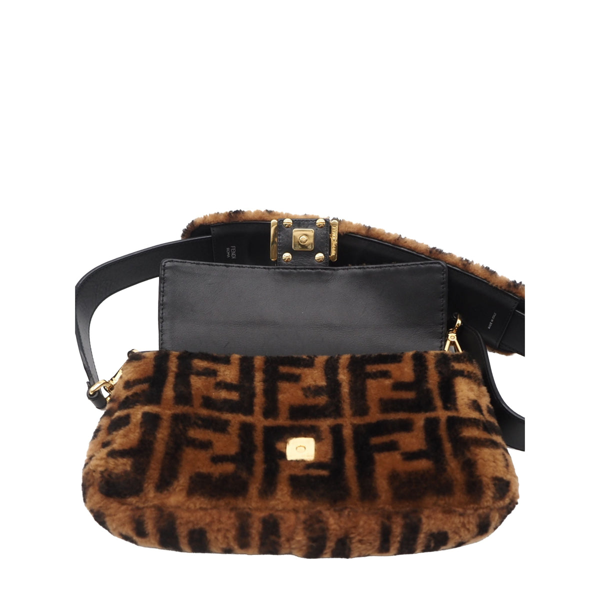 Fendi Medium Zucca Shearling Baguette Satchel — Brown