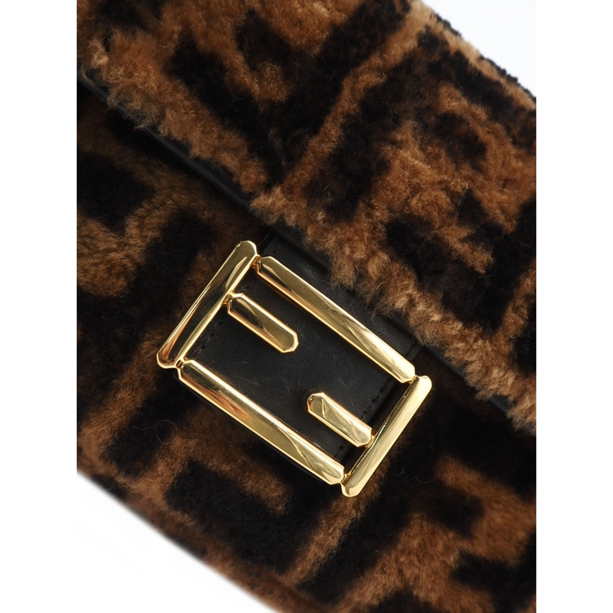 Fendi Medium Zucca Shearling Baguette Satchel — Brown