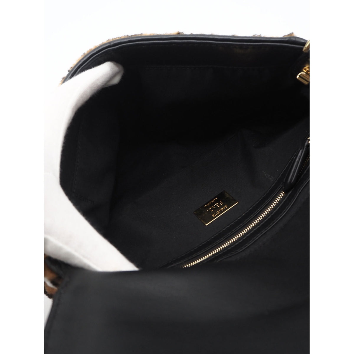 Fendi Medium Zucca Shearling Baguette Satchel — Brown