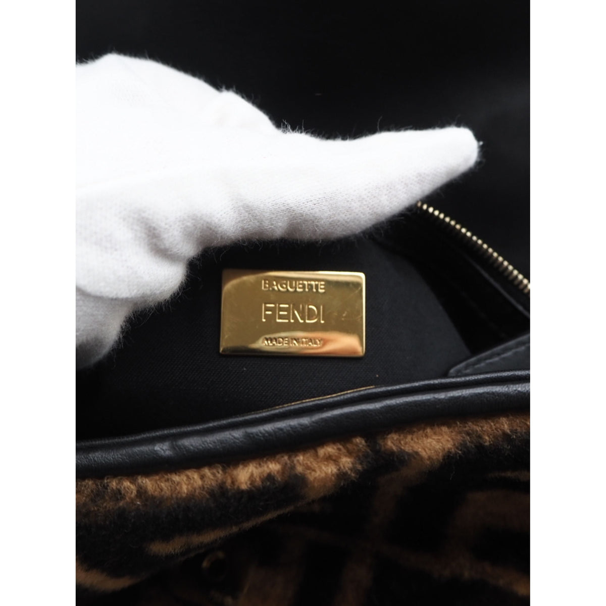 Fendi Medium Zucca Shearling Baguette Satchel — Brown