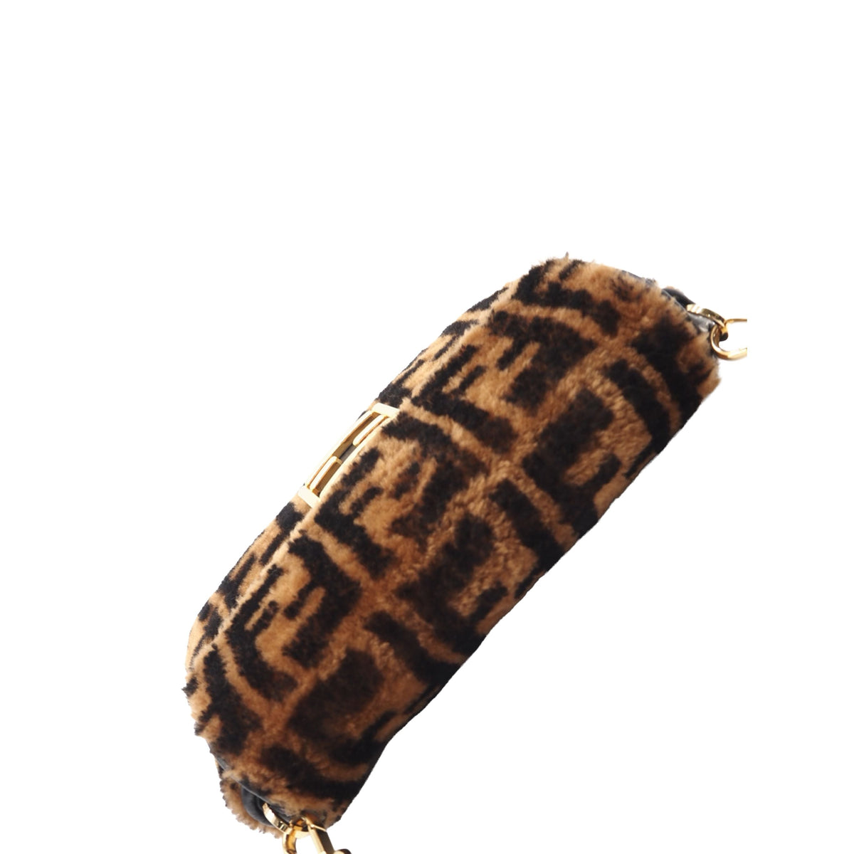Fendi Medium Zucca Shearling Baguette Satchel — Brown