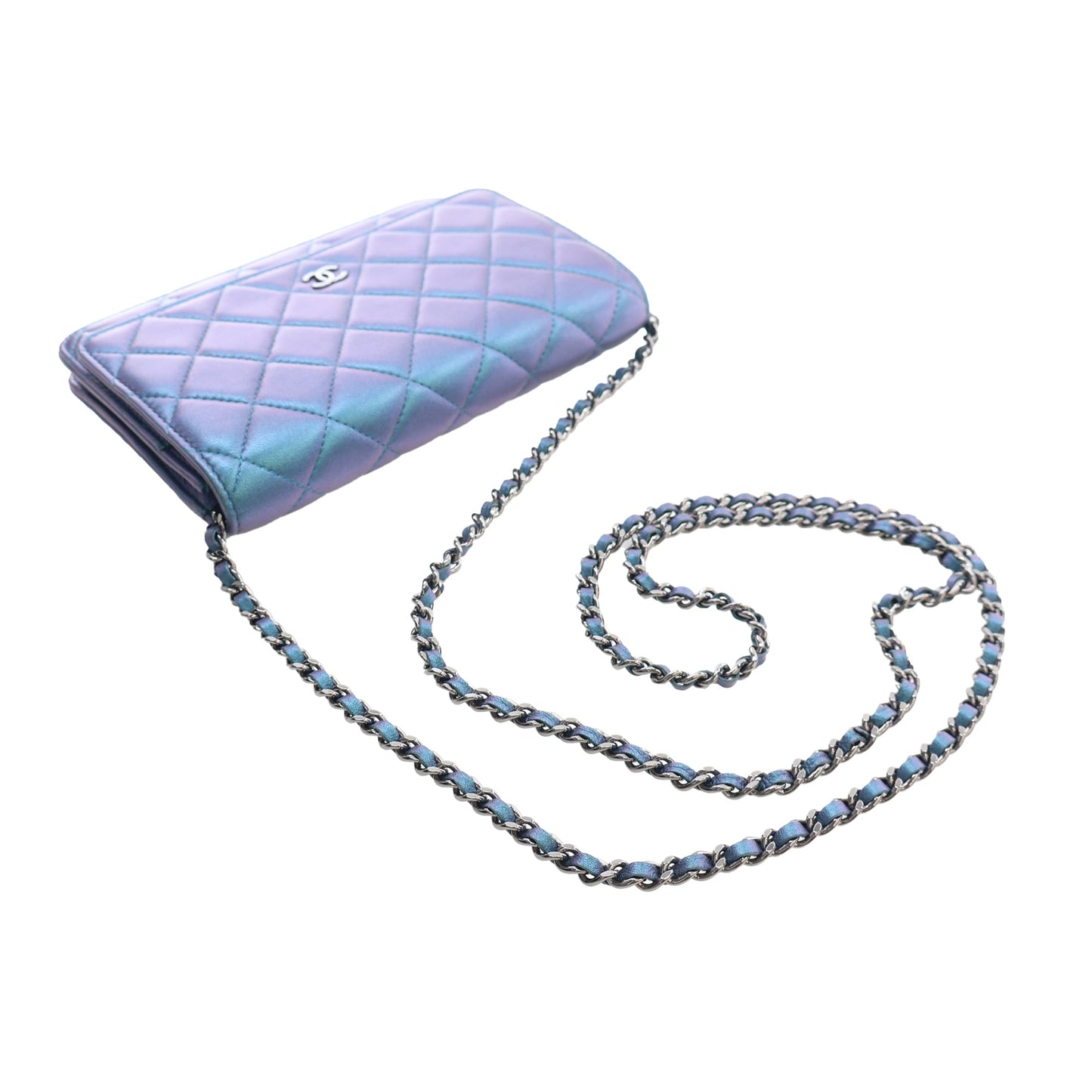 Chanel CC Quilted Iridescent Lambskin Wallet on Chain