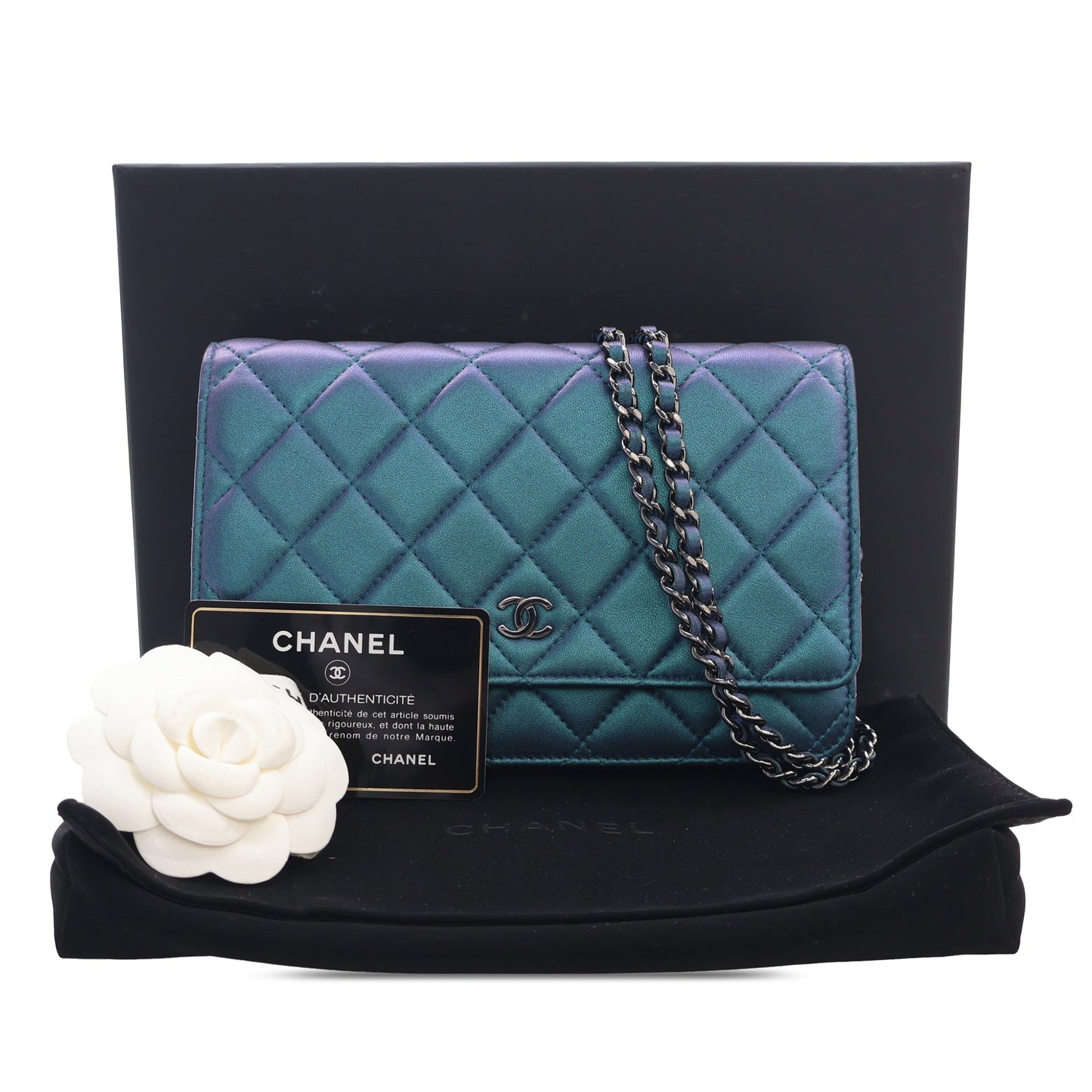 Chanel CC Quilted Iridescent Lambskin Wallet on Chain