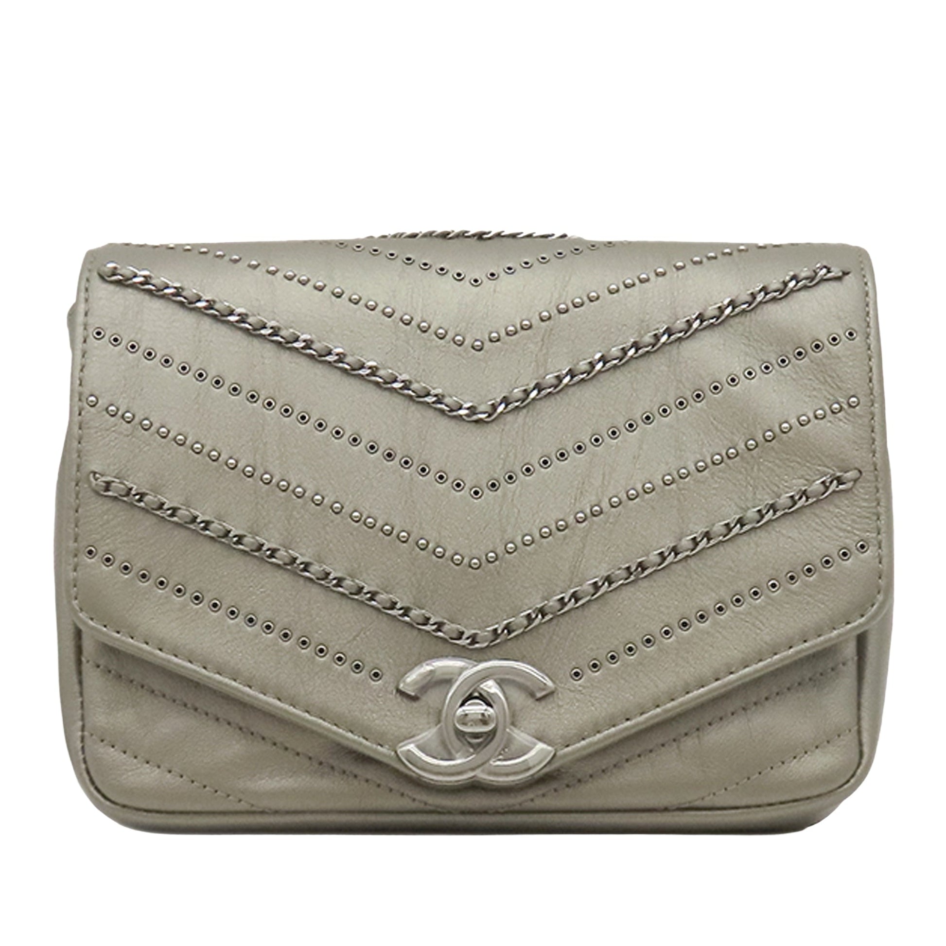 Chanel Small Chevron Calfskin Embellished Data Center Envelope Flap