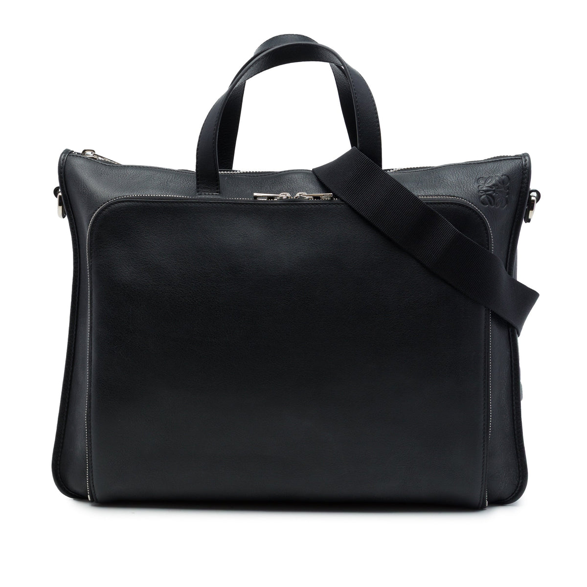LOEWE Leather Anagram Briefcase — Black