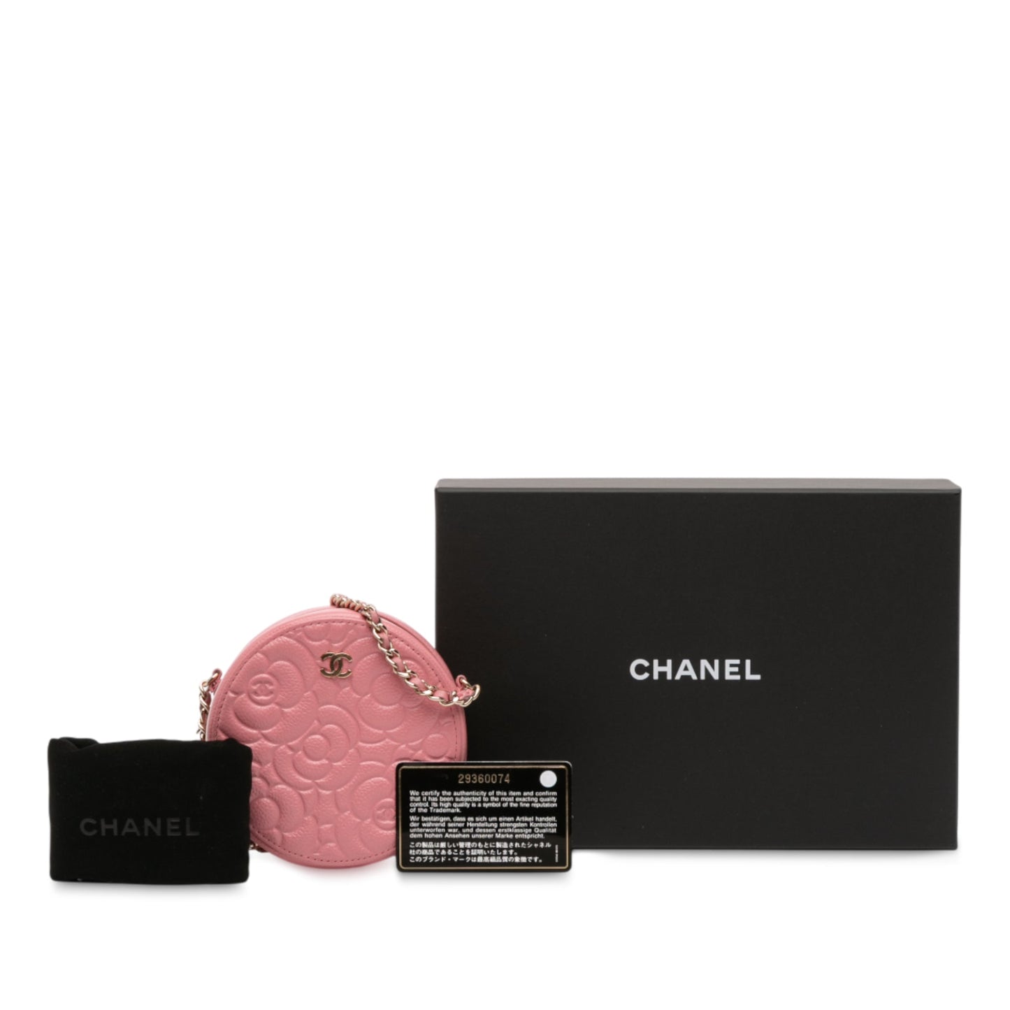 Chanel CC Embossed Caviar Camellia Round Clutch With Chain