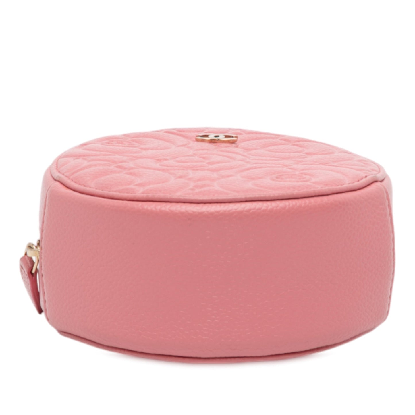 Chanel CC Embossed Caviar Camellia Round Clutch With Chain