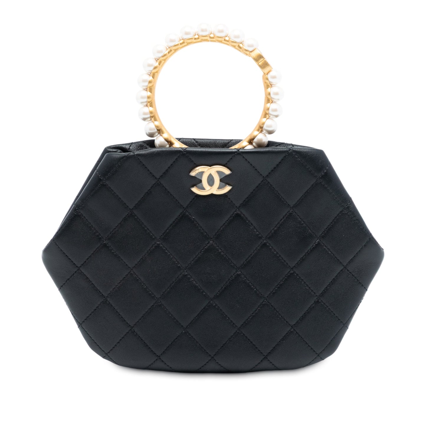 Chanel Quilted Lambskin Pearl Crown Handle Clutch
