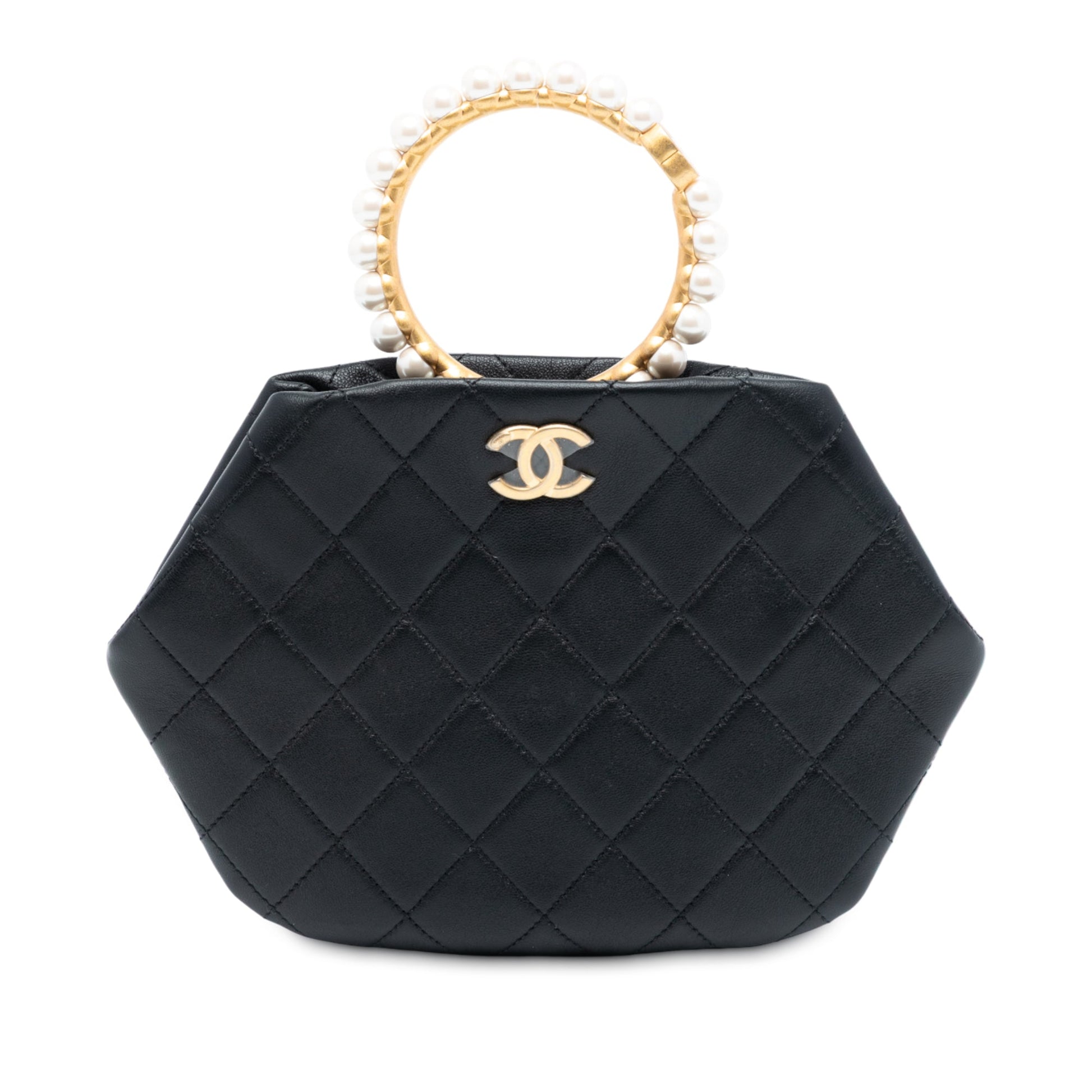 Chanel Quilted Lambskin Pearl Crown Handle Clutch