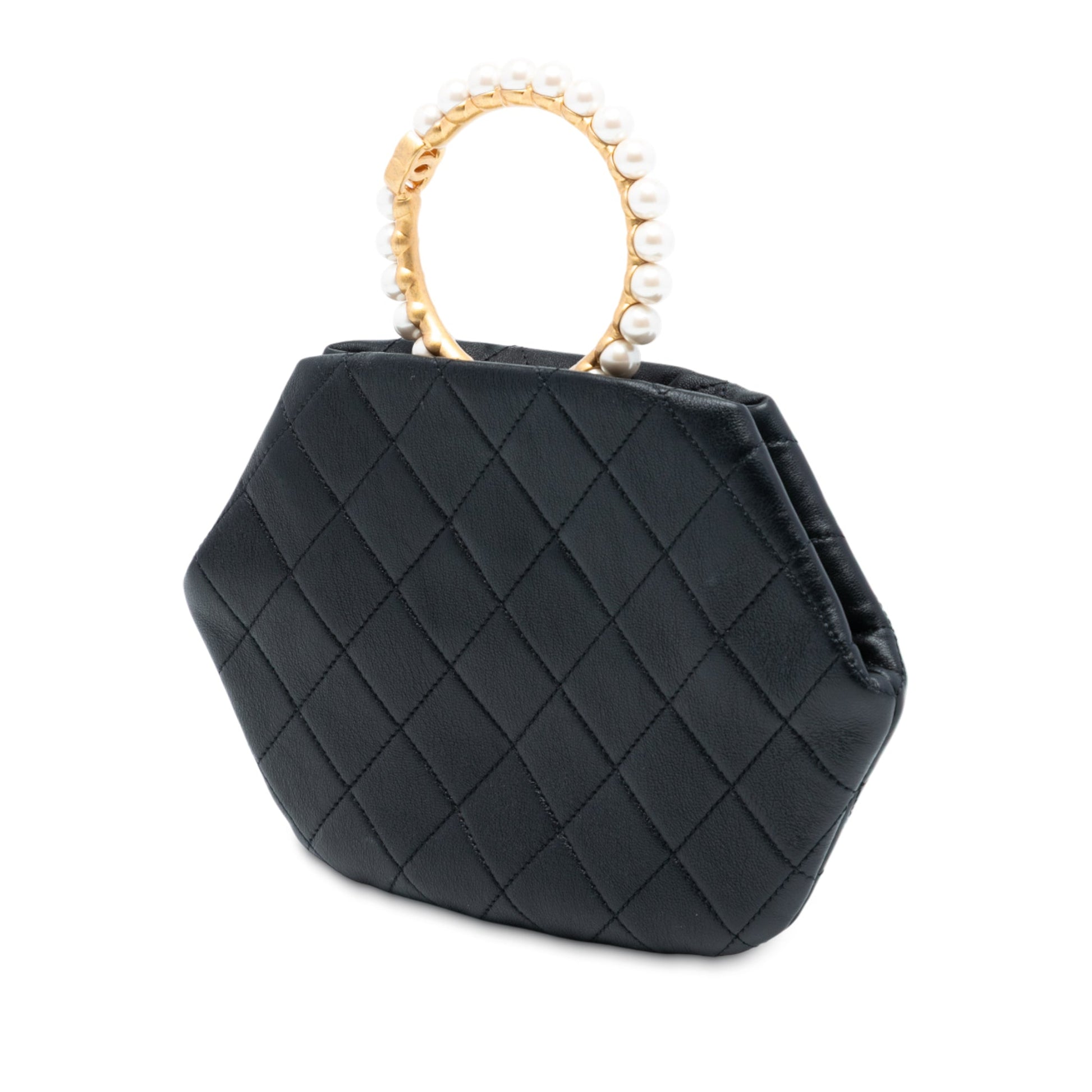 Chanel Quilted Lambskin Pearl Crown Handle Clutch