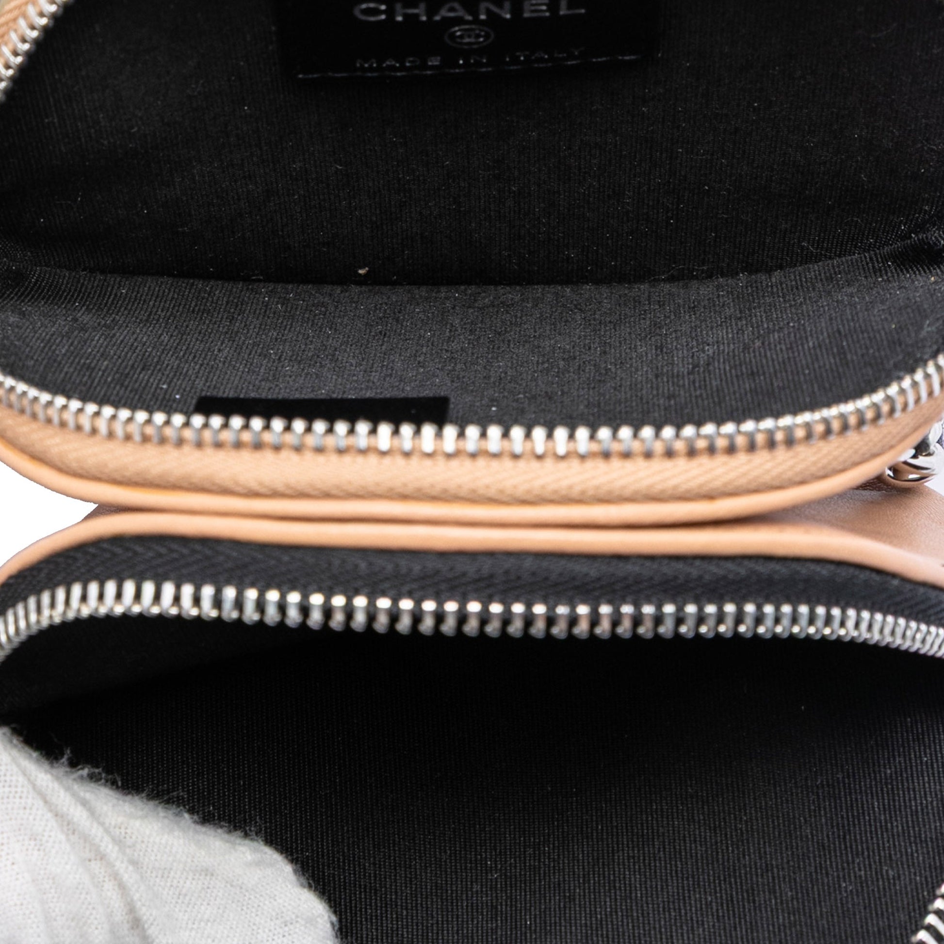 CC Quilted Lambskin Triple Zip Round Clutch With Chain