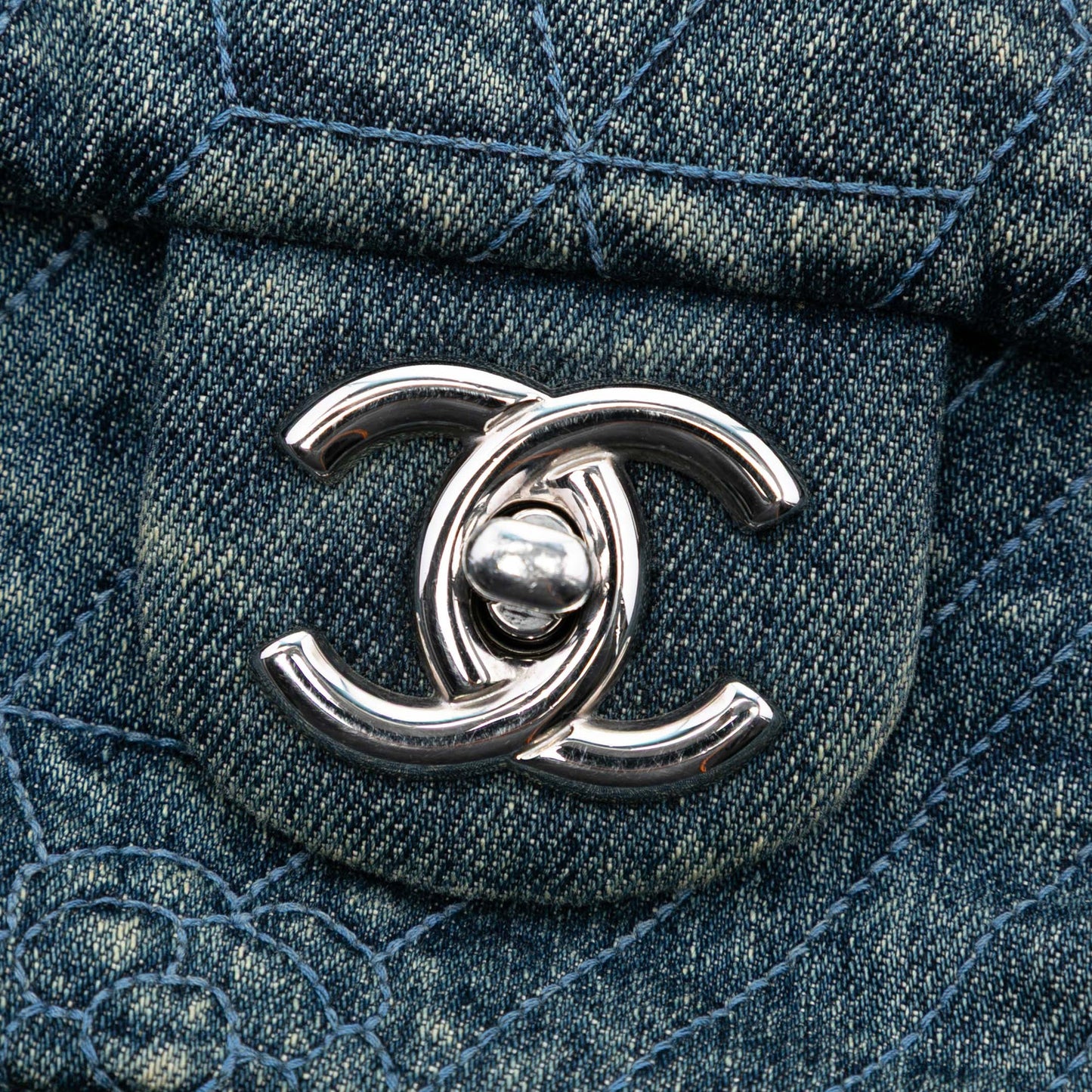 Chanel Large Embroidered Denim Camellia Flap