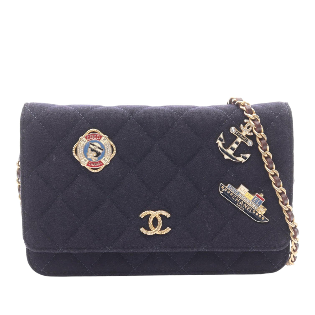 Chanel Paris Hamburg Quilted Jersey Charms Wallet On Chain — Blue