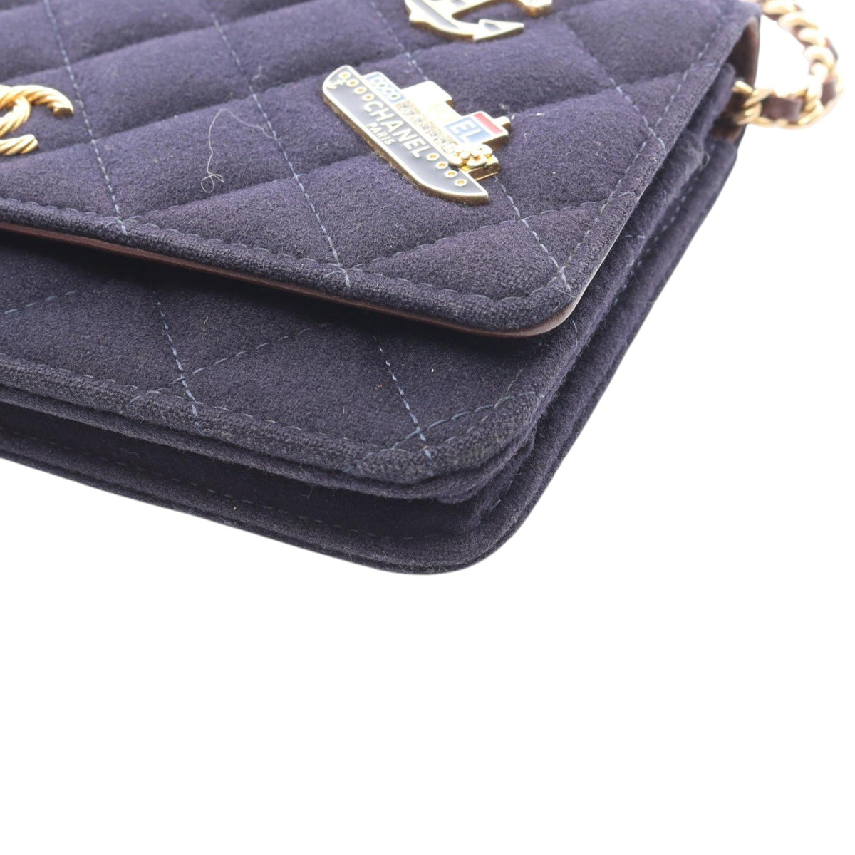 Chanel Paris Hamburg Quilted Jersey Charms Wallet On Chain — Blue