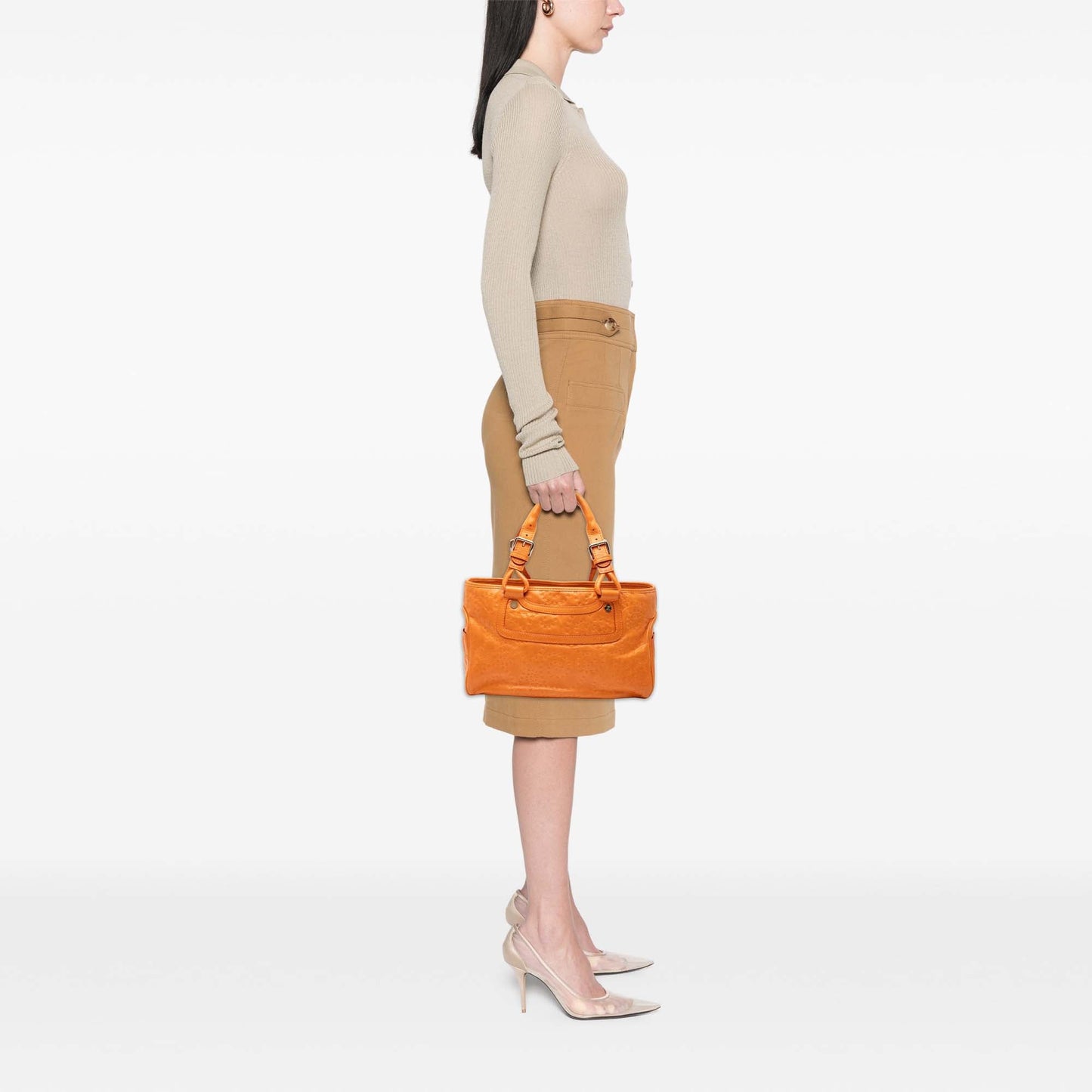Celine Spiraling Macadam Embossed Leather Boogie Handbag