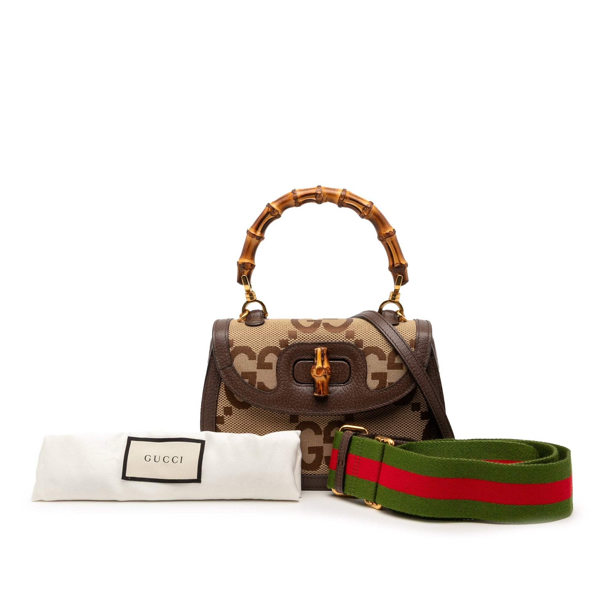 Gucci Small Jumbo GG Canvas Bamboo 1947 Top Handle Bag