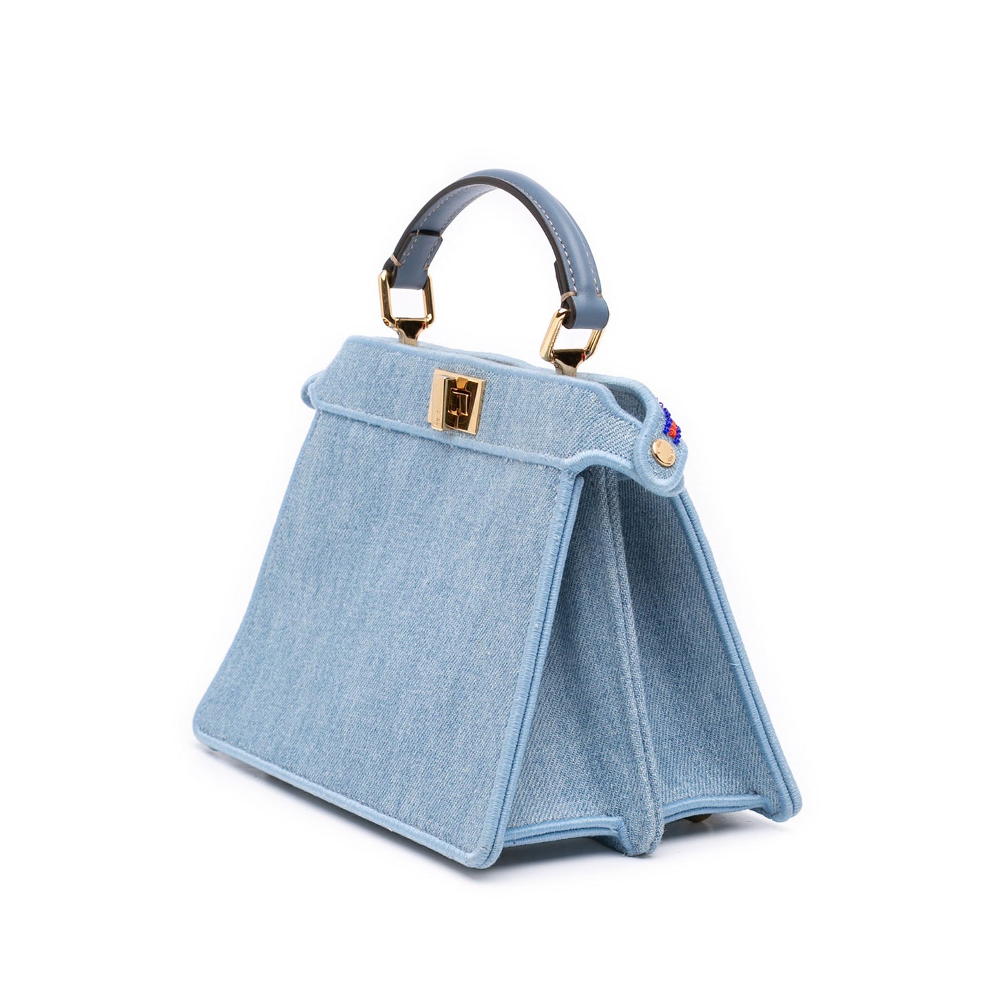 Fendi Petite Embroidered Denim Peekaboo ISeeU Satchel