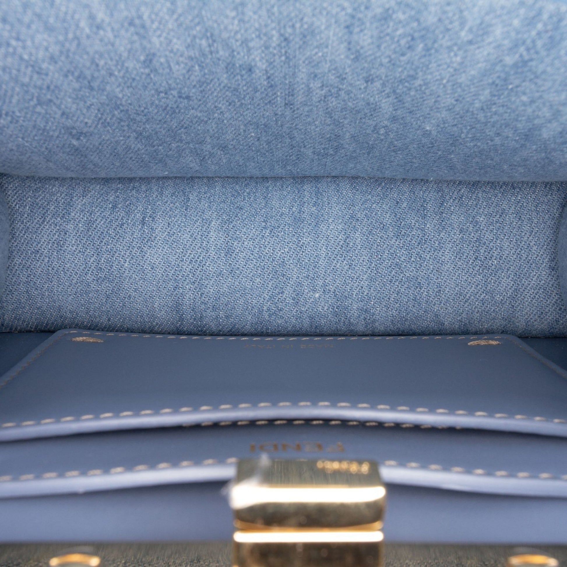 Fendi Petite Embroidered Denim Peekaboo ISeeU Satchel