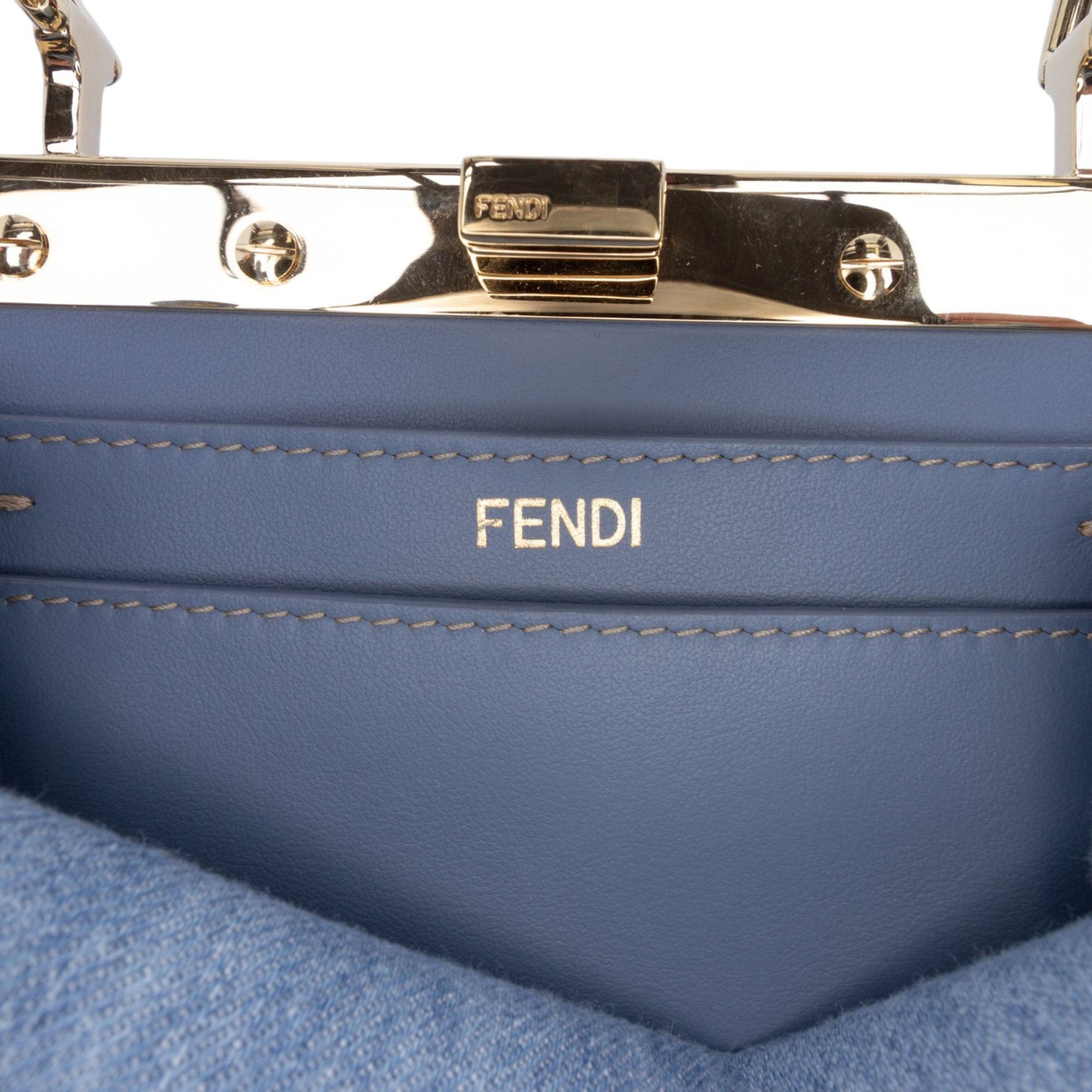 Fendi Petite Embroidered Denim Peekaboo ISeeU Satchel