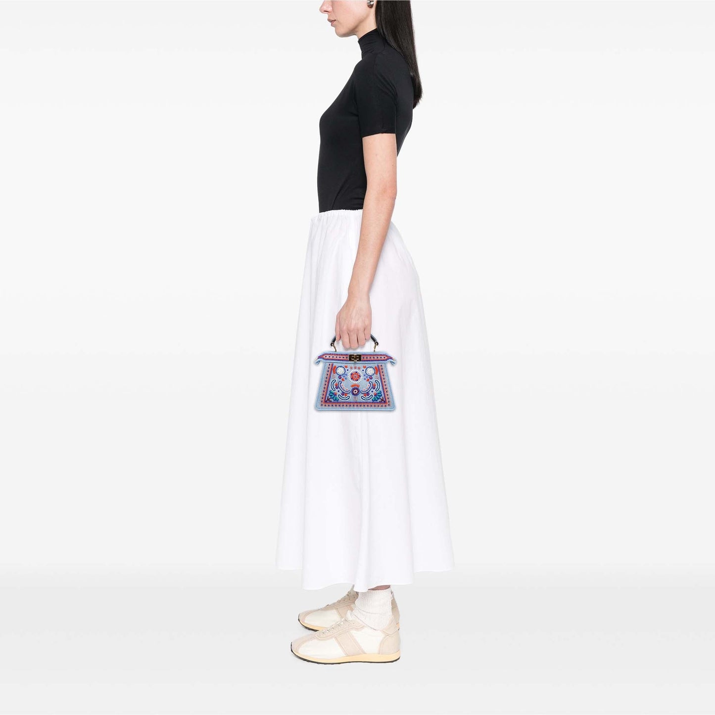 Fendi Petite Embroidered Denim Peekaboo ISeeU Satchel