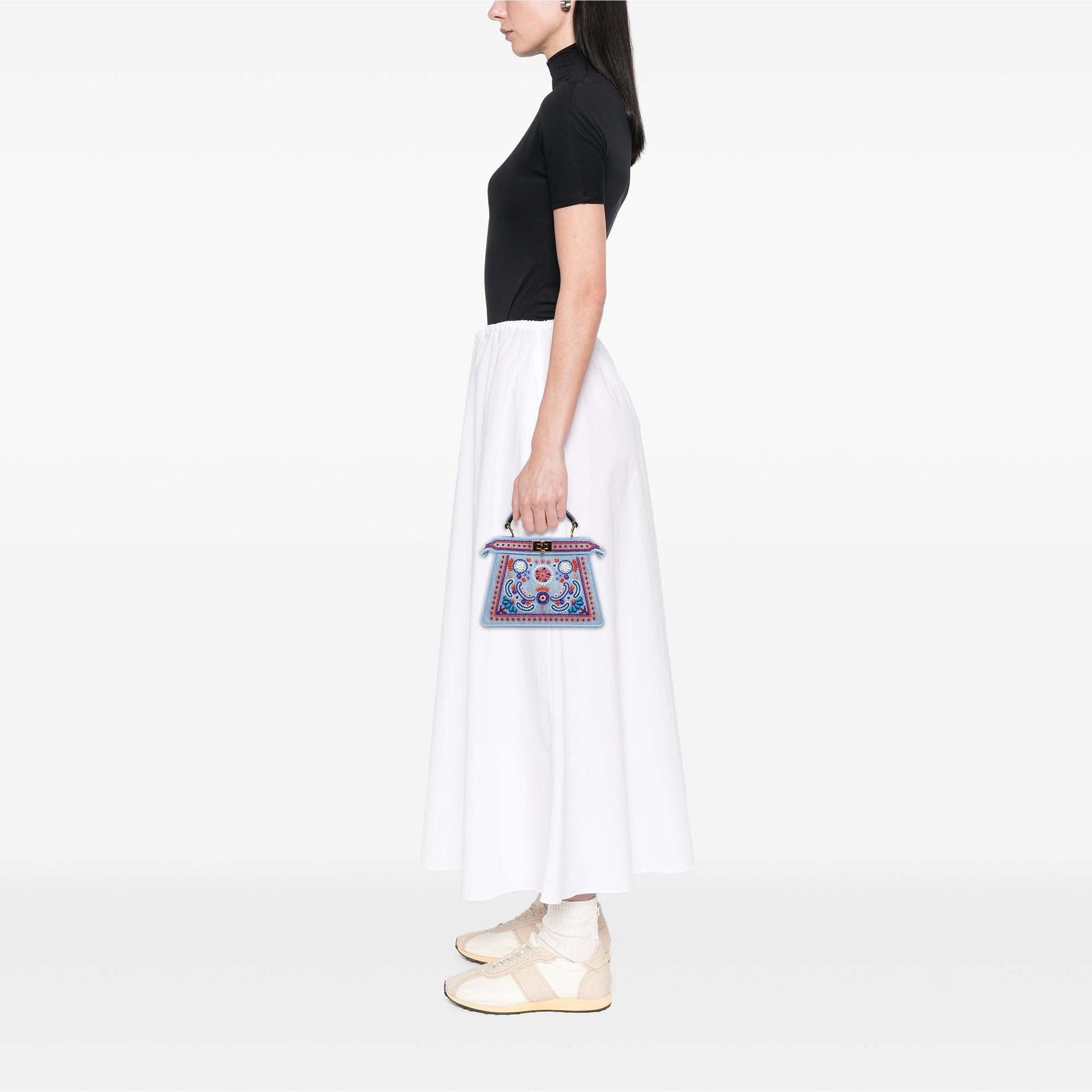 Fendi Petite Embroidered Denim Peekaboo ISeeU Satchel