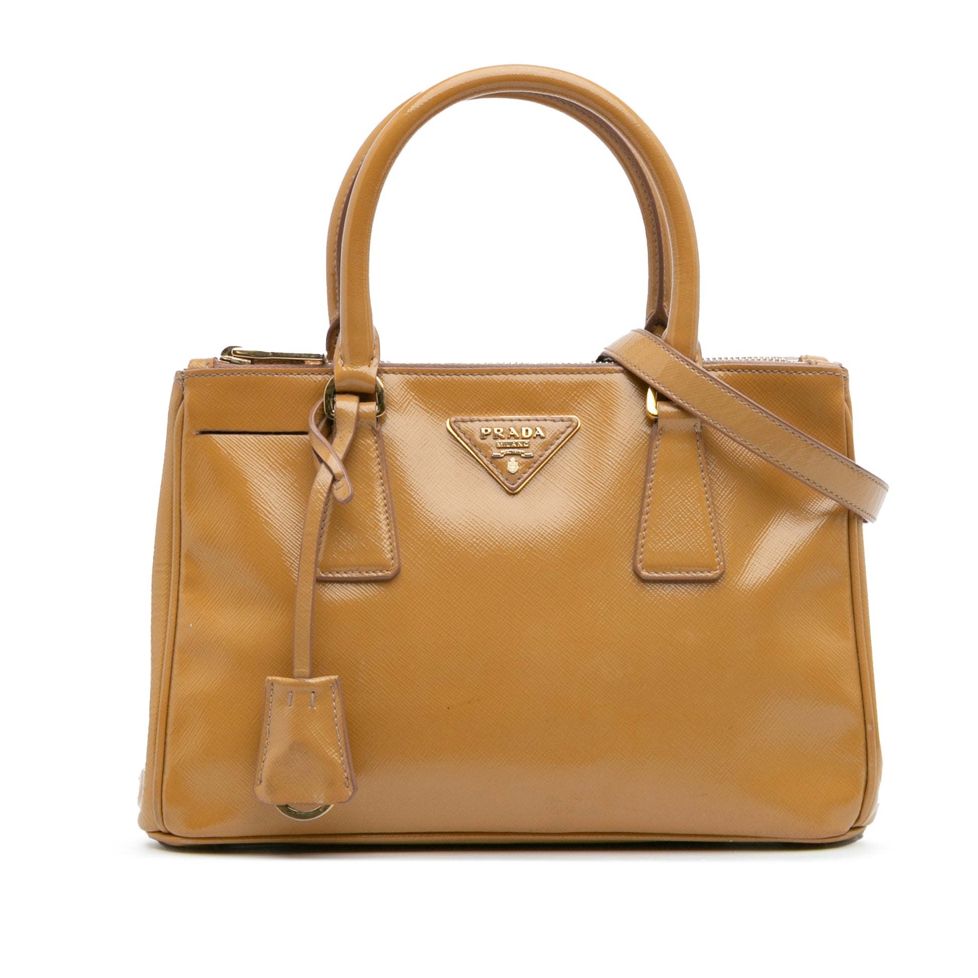 Prada Small Saffiano Vernice Galleria Double Zip Satchel