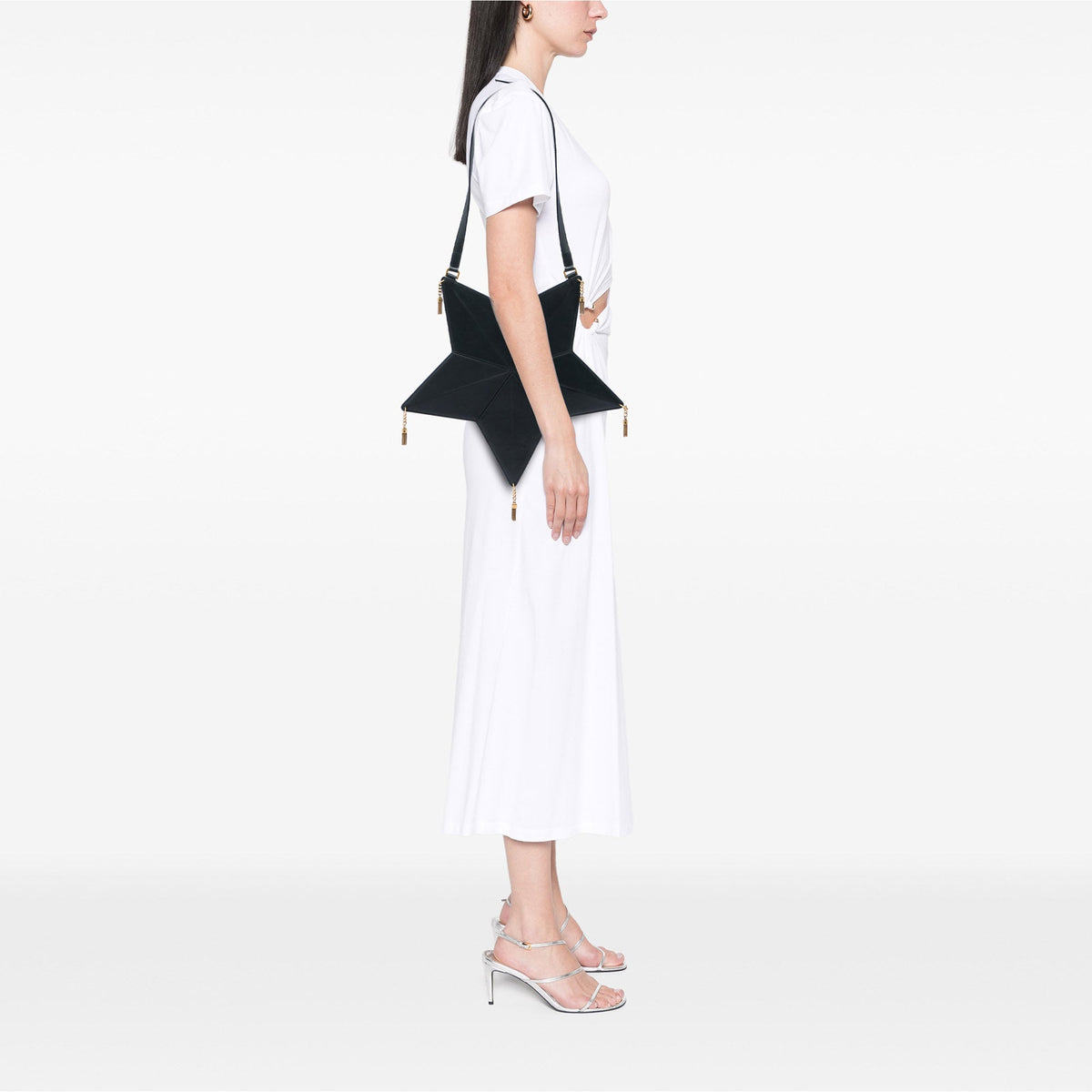 Saint Laurent Leather Astro Star Tassel Shoulder Bag — Black