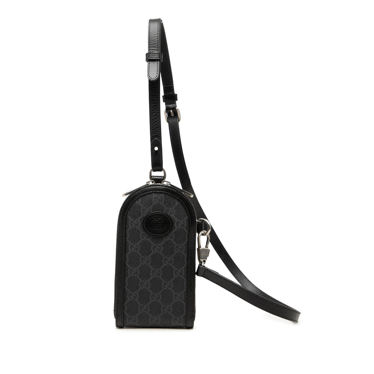 Gucci GG Supreme Interlocking G Phone Holder Crossbody — Black