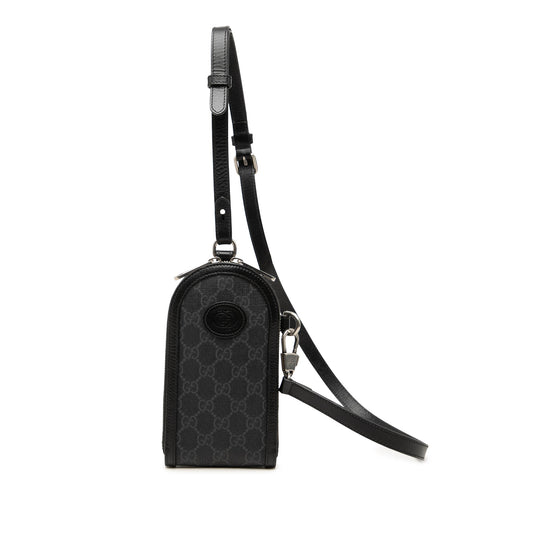 Gucci GG Supreme Interlocking G Phone Holder Crossbody — Black