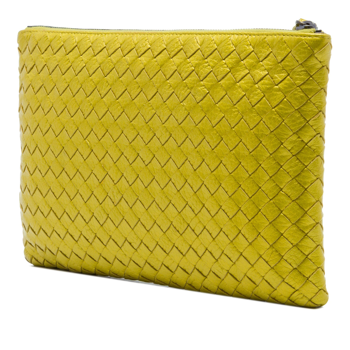 Bottega Veneta Metallic Leather Intrecciato Clutch — Yellow