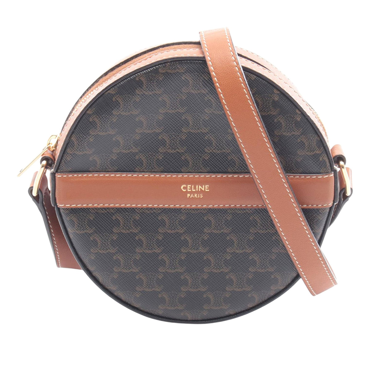 Celine Triomphe Coated Canvas Round Purse on Strap