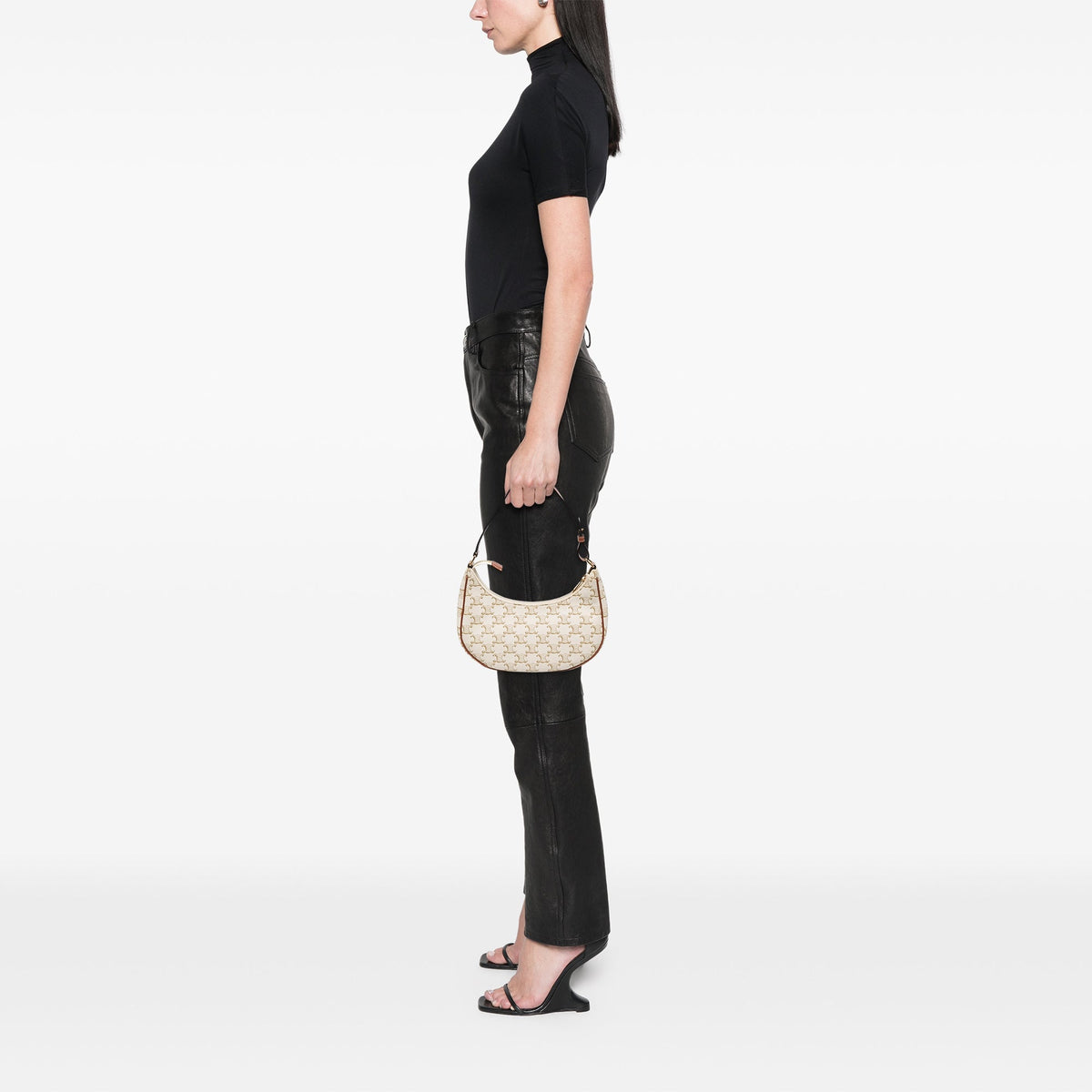 Celine Medium Triomphe Coated Canvas Ava Shoulder Bag — White