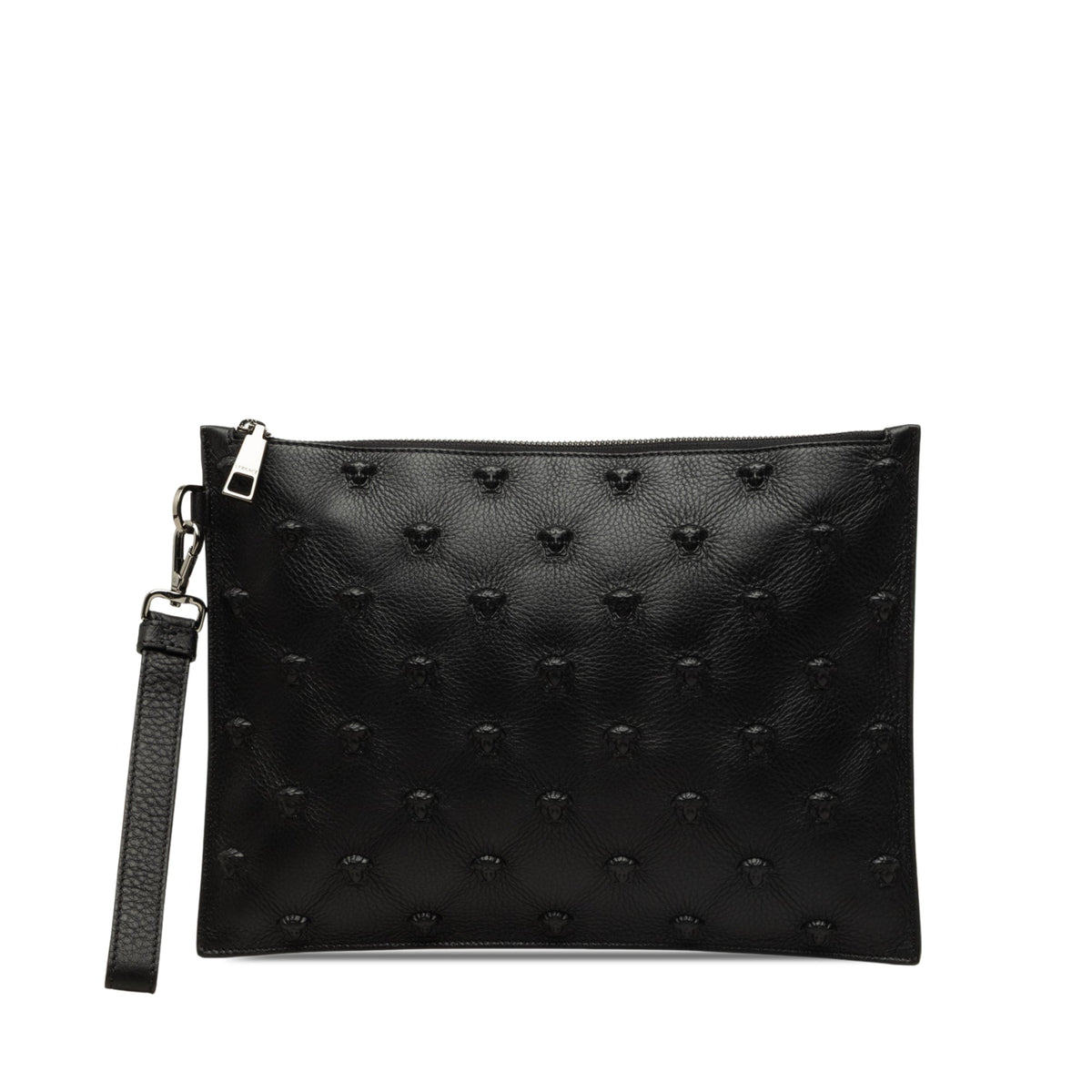 Versace Embossed Leather Medusa Wristlet Clutch — Black