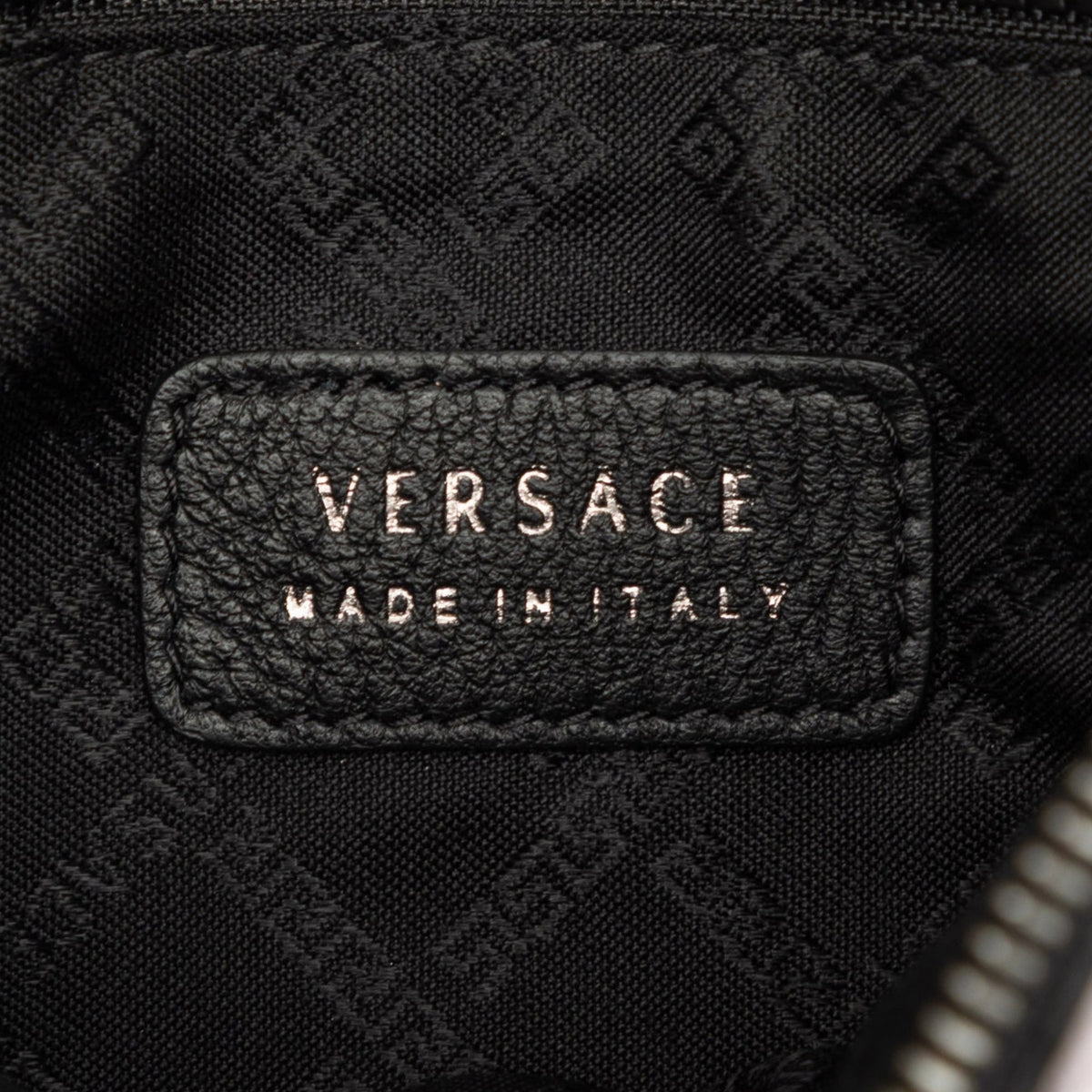Versace Embossed Leather Medusa Wristlet Clutch — Black