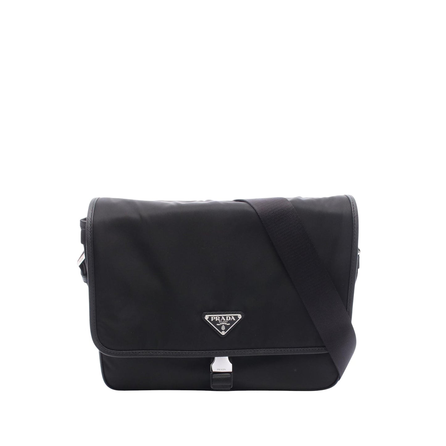 Prada Saffiano Trimmed Tessuto Buckle Messenger Bag