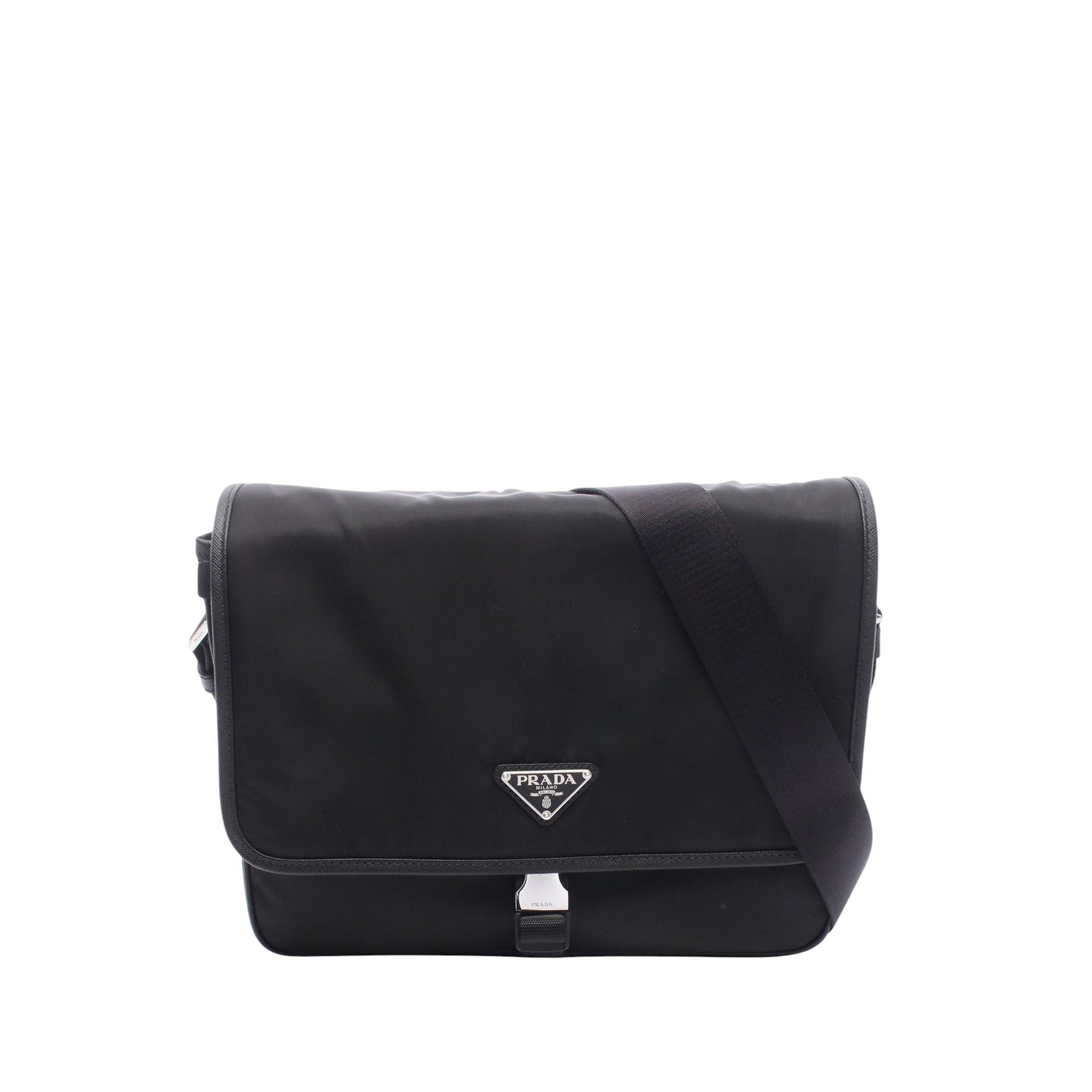 Prada Saffiano Trimmed Tessuto Buckle Messenger Bag