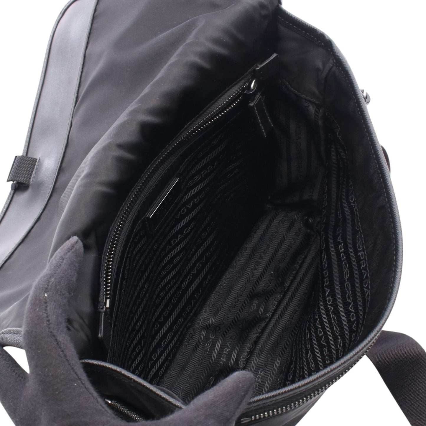 Prada Saffiano Trimmed Tessuto Buckle Messenger Bag