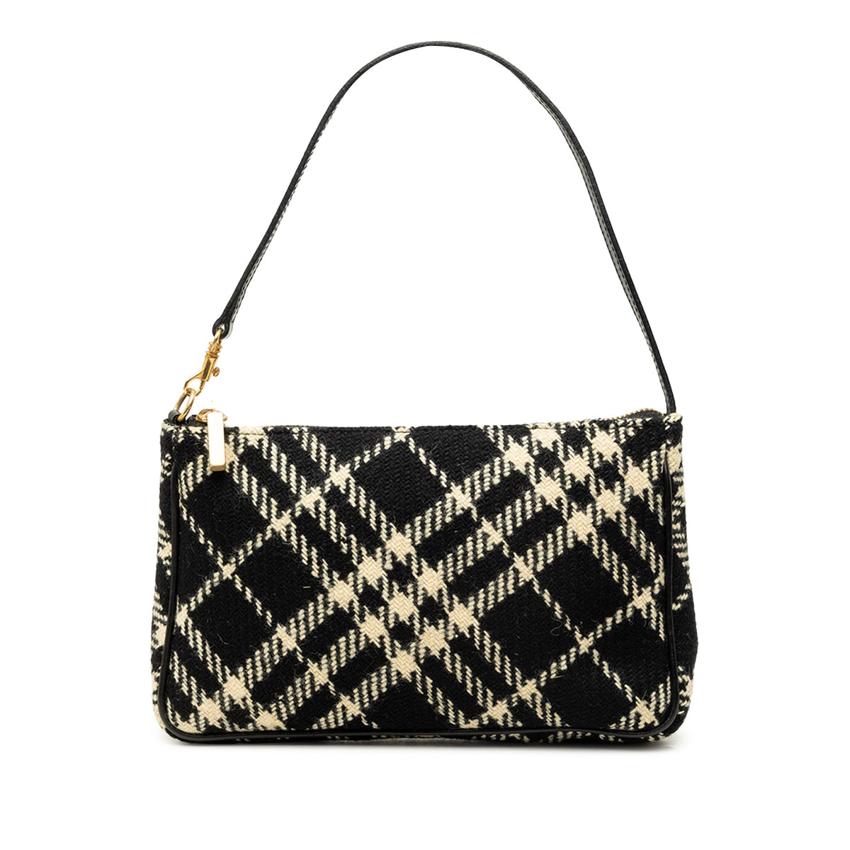 Burberry Nova Check Wool Shoulder Bag — Black