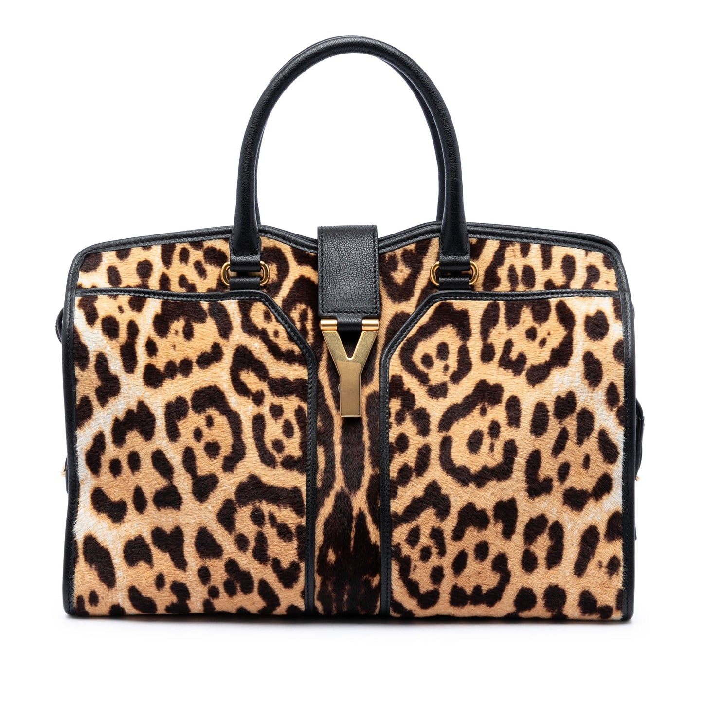 Saint Laurent Medium Pony Hair Leopard Print and Calfskin Cabas Chyc Satchel
