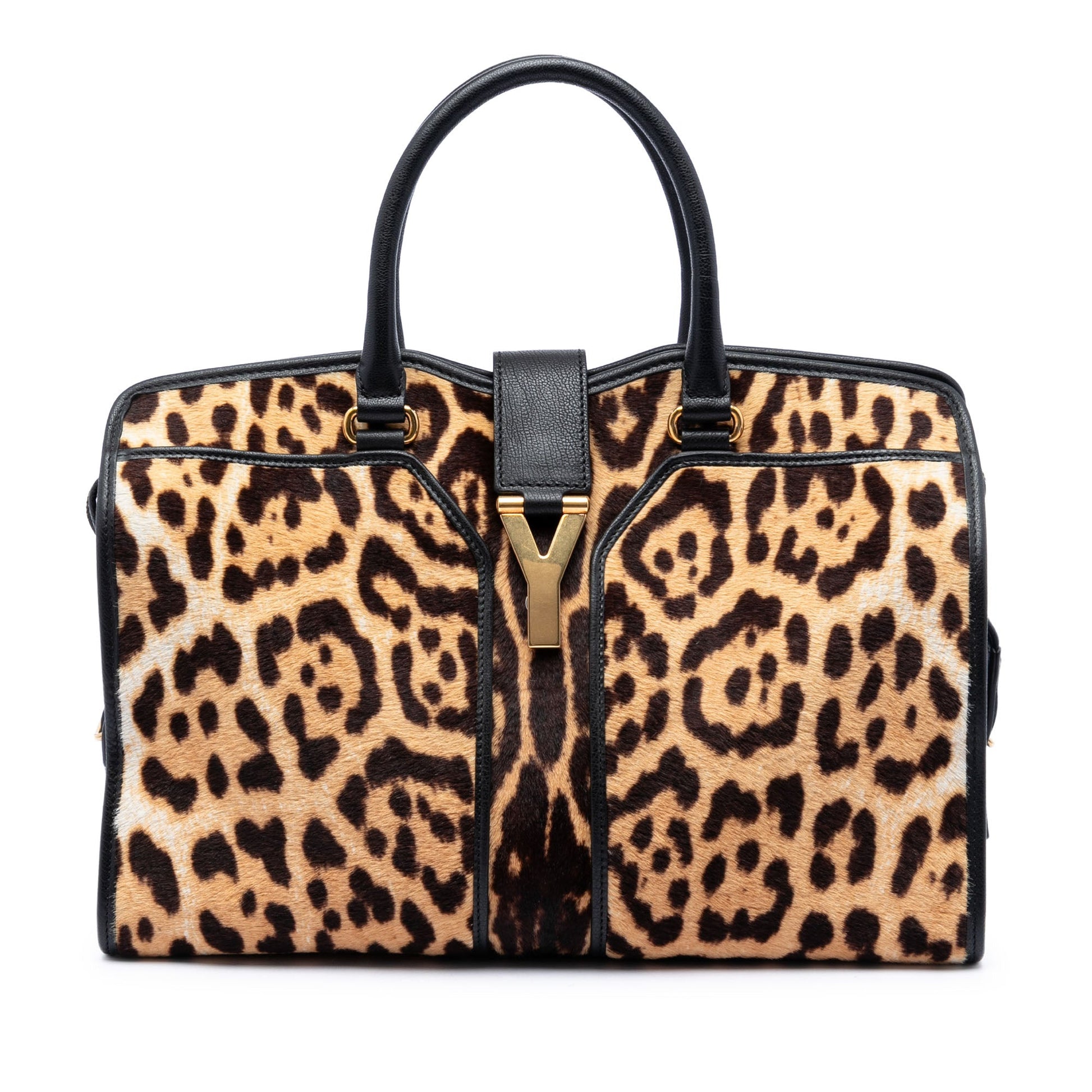 Saint Laurent Medium Pony Hair Leopard Print and Calfskin Cabas Chyc Satchel