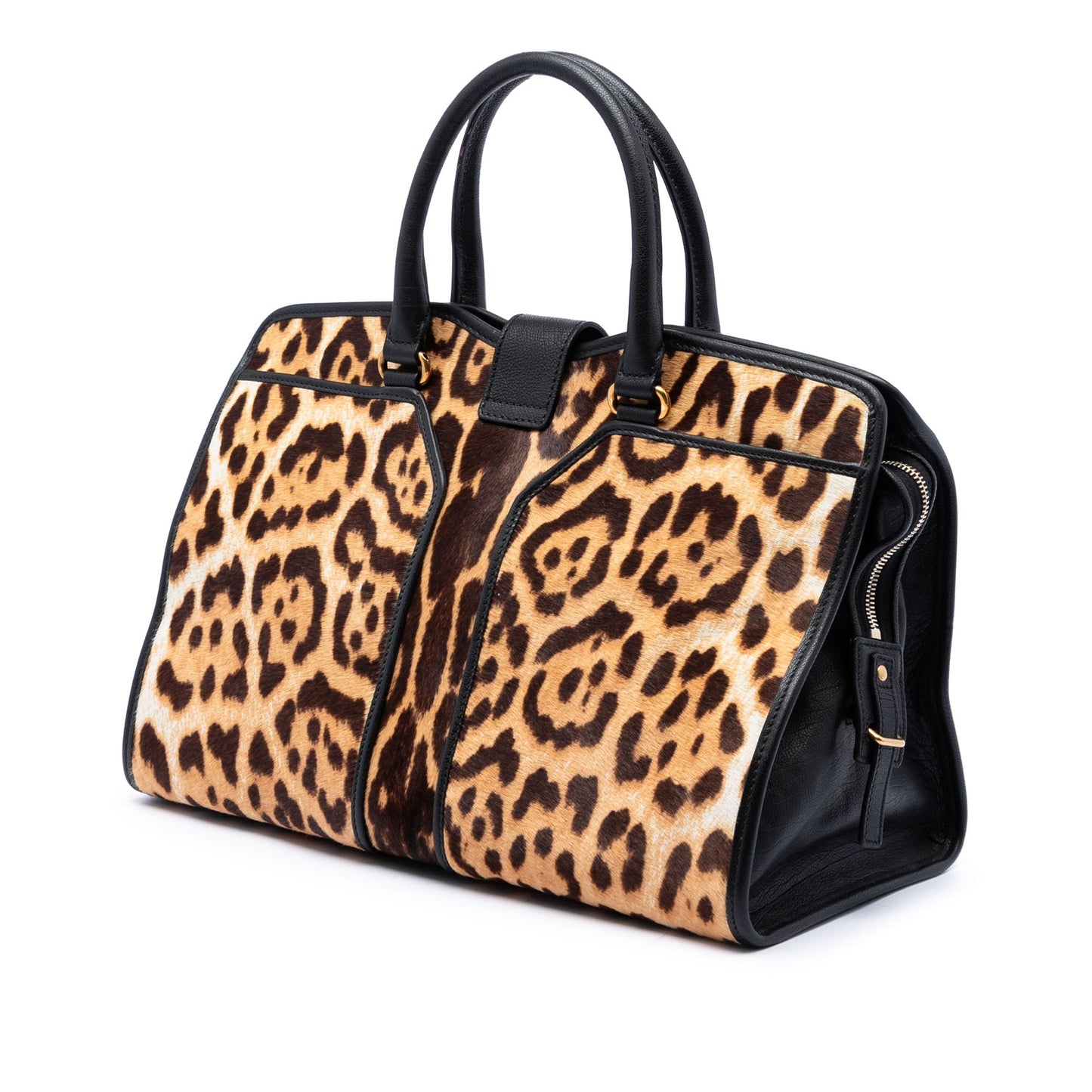 Saint Laurent Medium Pony Hair Leopard Print and Calfskin Cabas Chyc Satchel