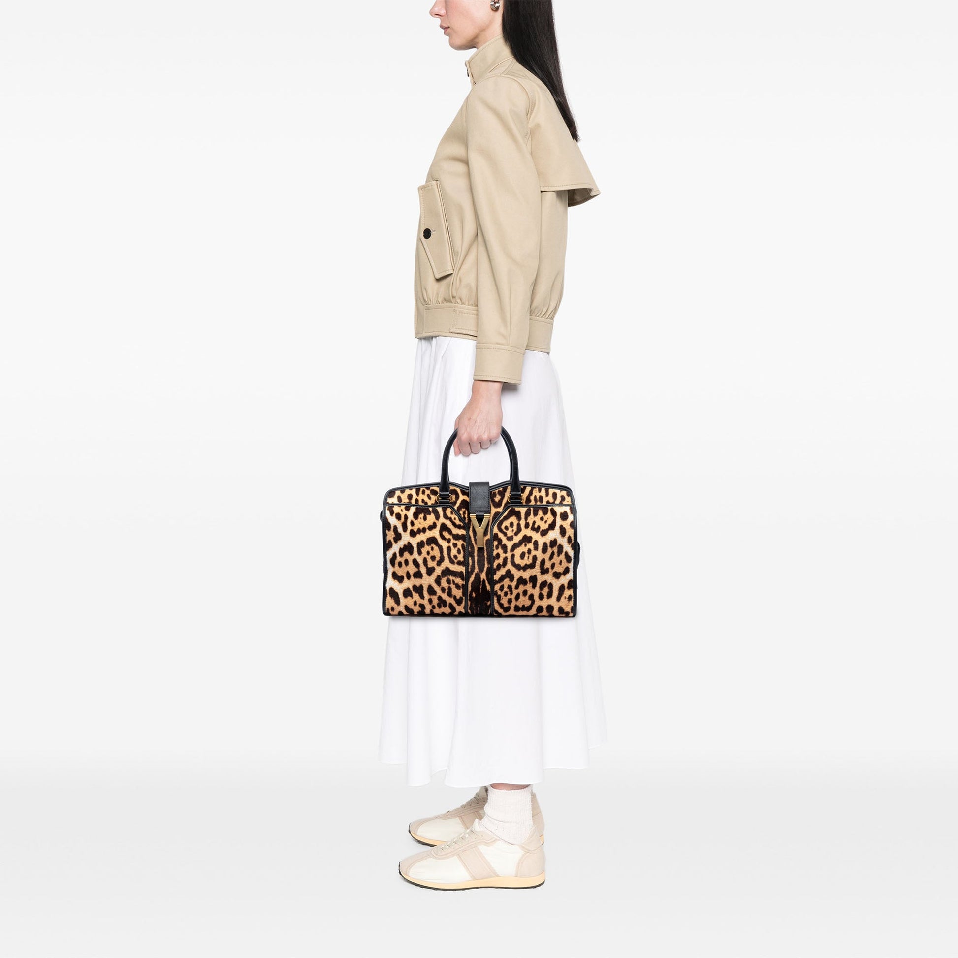 Saint Laurent Medium Pony Hair Leopard Print and Calfskin Cabas Chyc Satchel