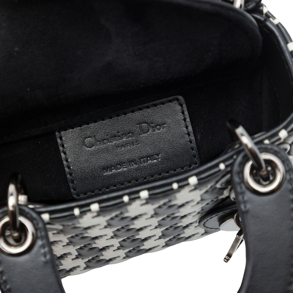 Dior Micro Calfskin Houndstooth Embossed Macro Lady Dior
