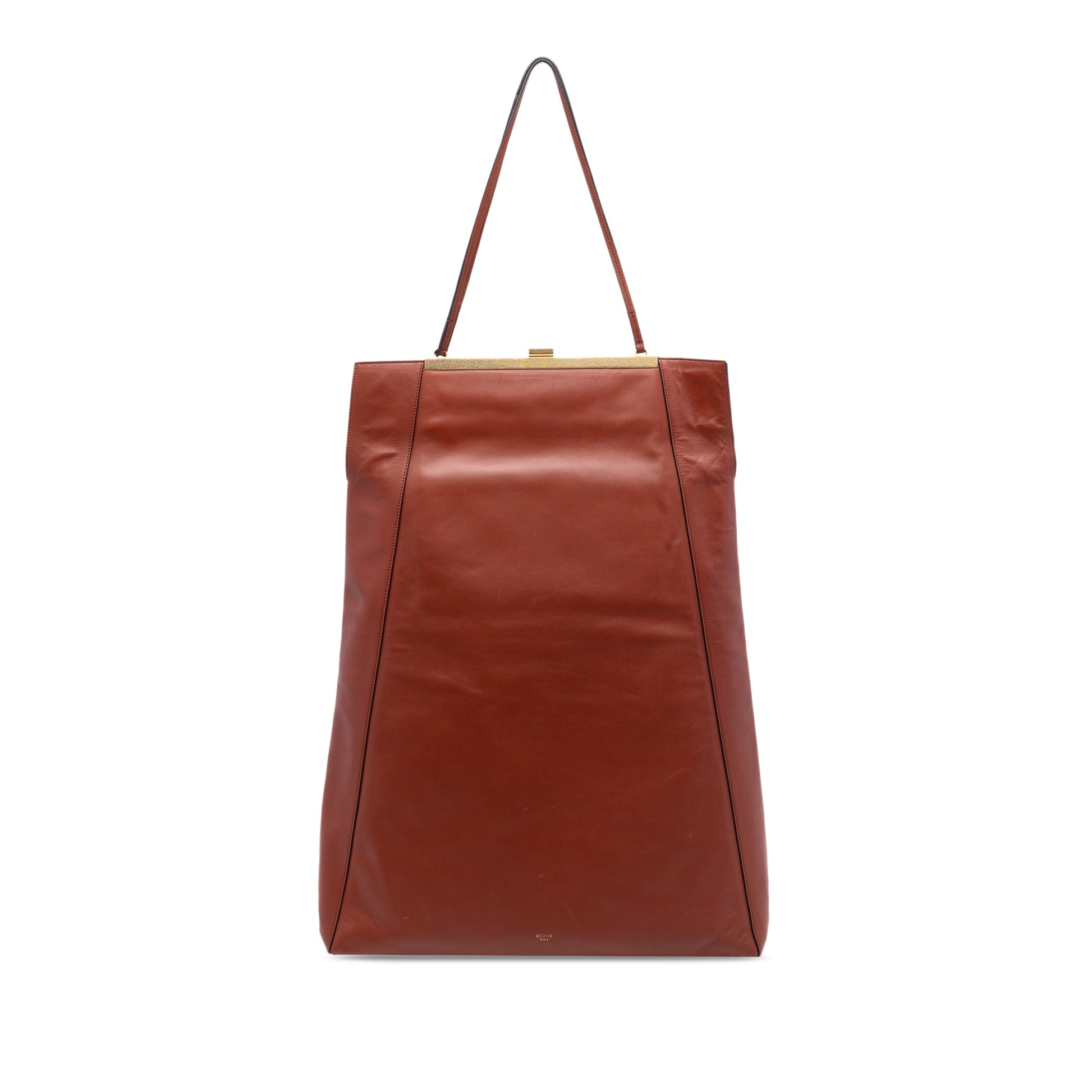 Celine Leather Tall Clasp Cabas Tote