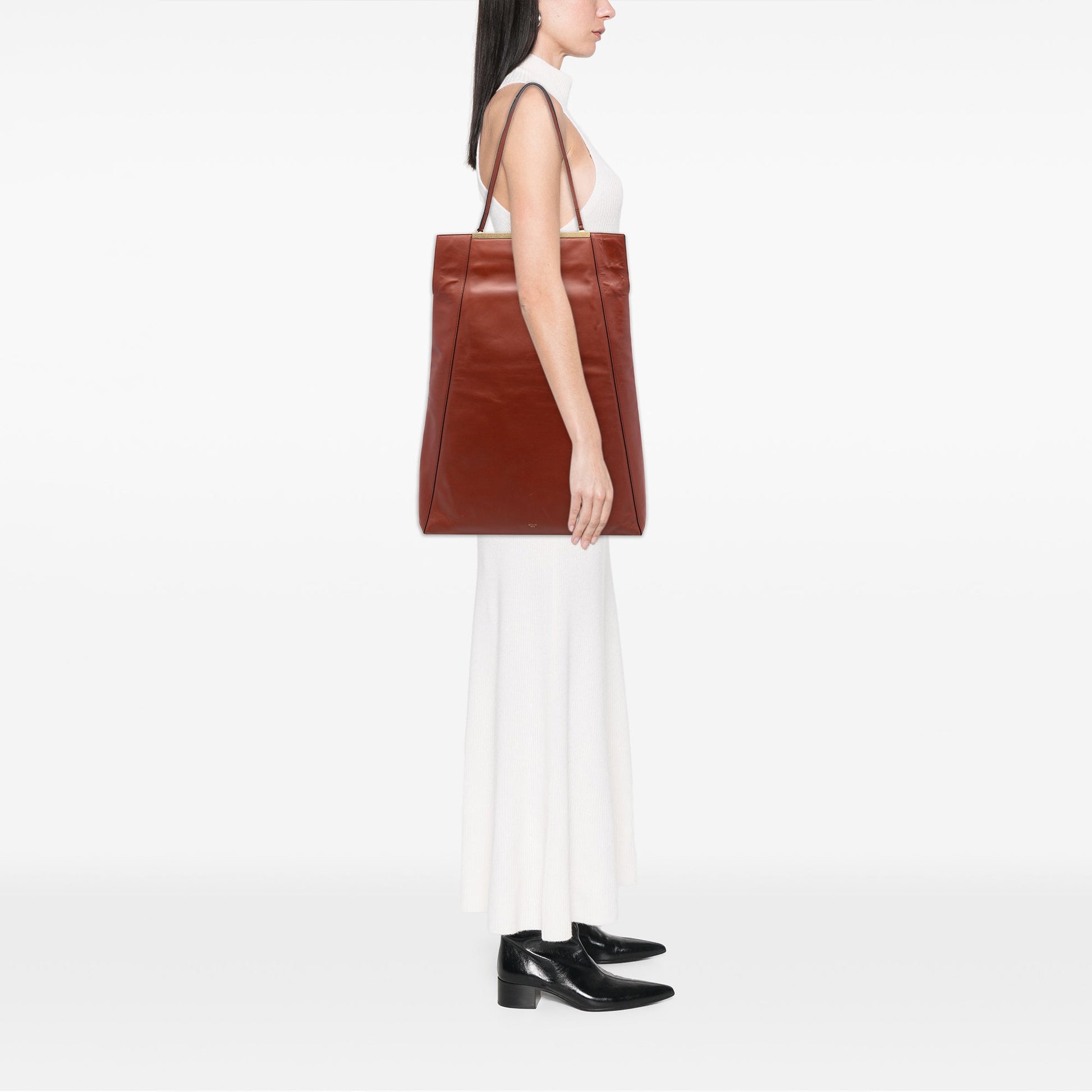 Celine Leather Tall Clasp Cabas Tote